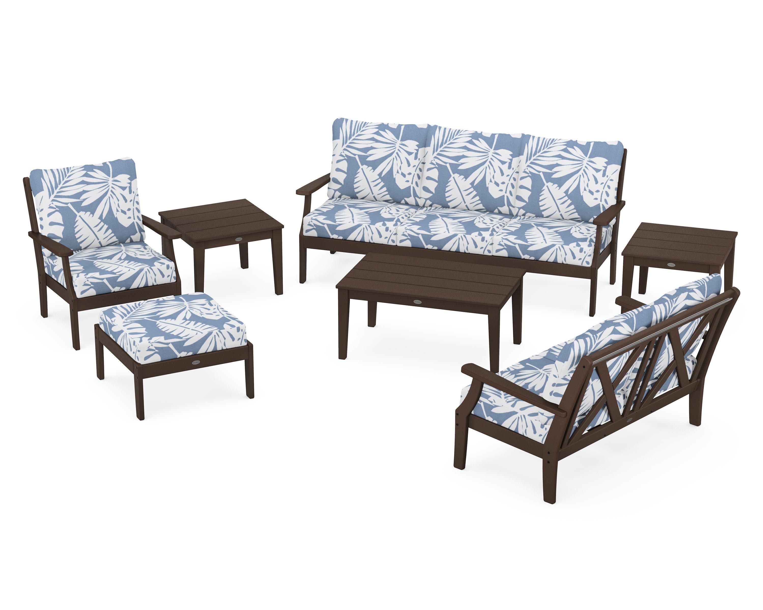 Braxton 7-Piece Deep Seating Set in Mahogany / Leaf Sky Blue