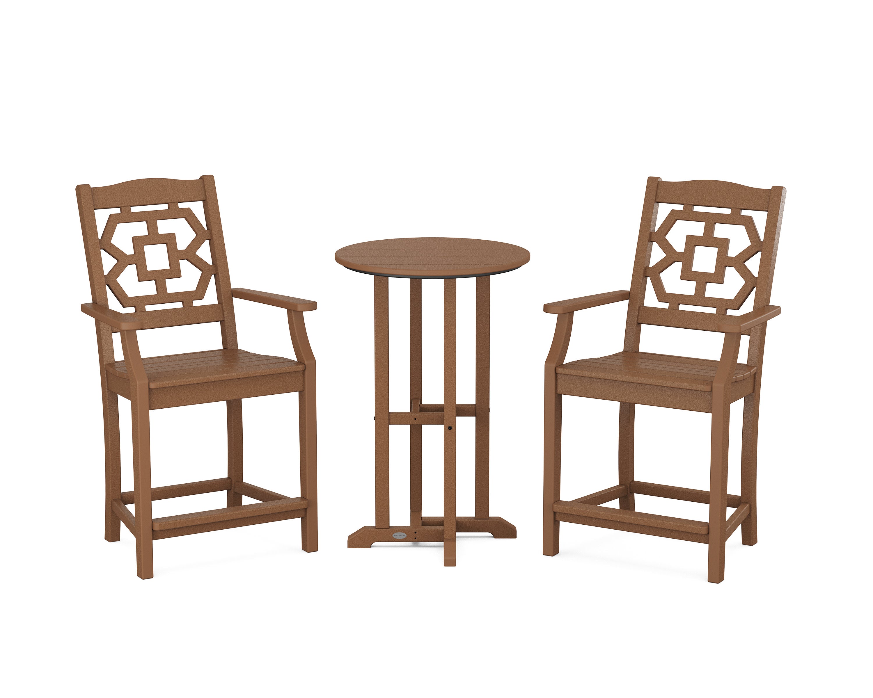 Chinoiserie 3-Piece Farmhouse Bistro Counter Set in Teak