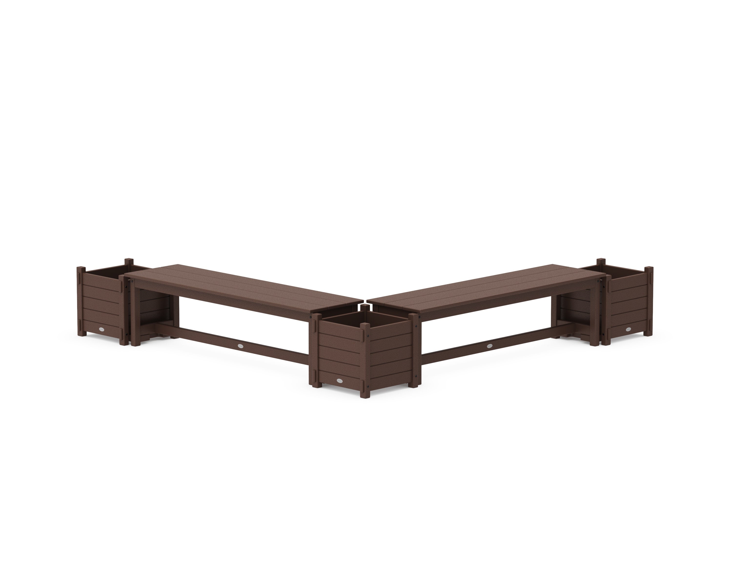 60" Nautical L- Shaped Planter Bench Corner Set in Mahogany