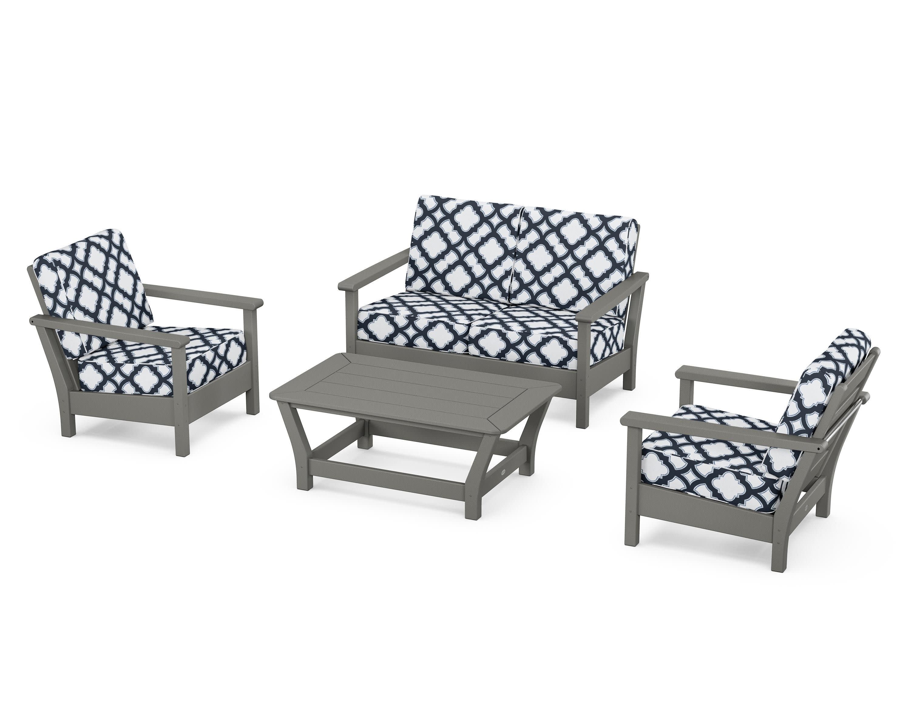 Harbour 4-Piece Deep Seating Set in Slate Grey / Trellis Marine Indigo