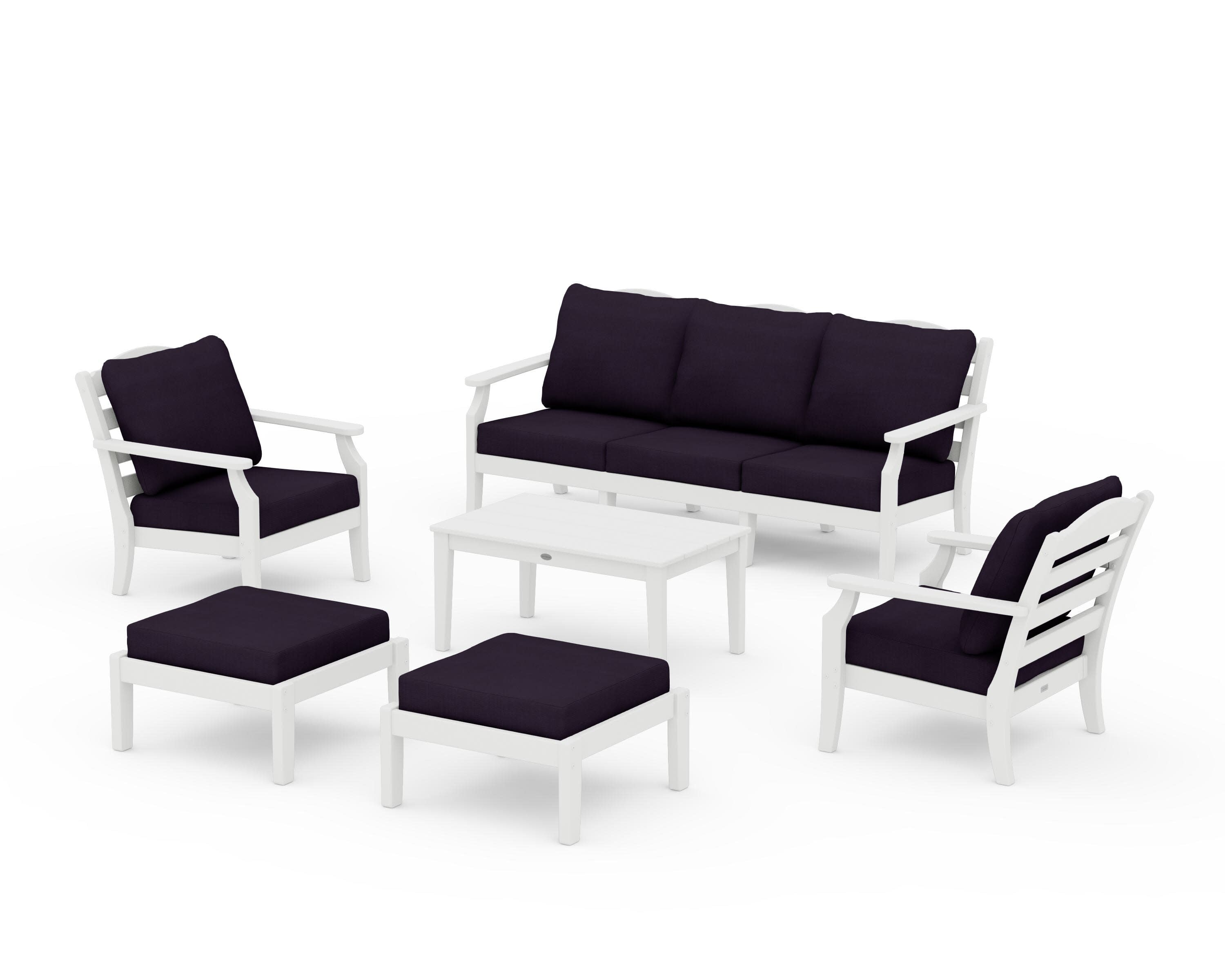 Savannah 6-Piece Lounge Sofa Set in Vintage White / Navy Linen