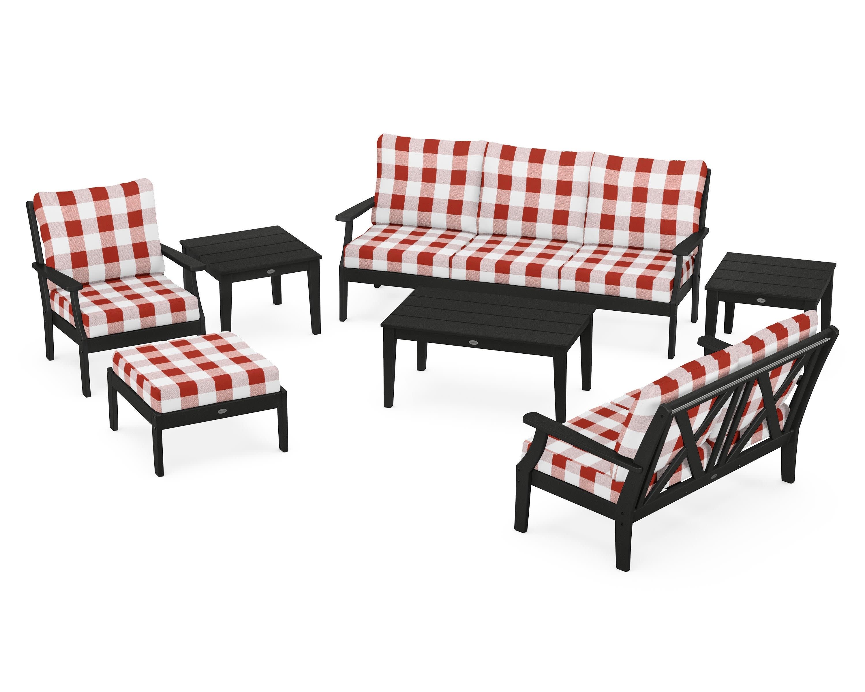 Braxton 7-Piece Deep Seating Set in Black / Buffalo Plaid Crimson