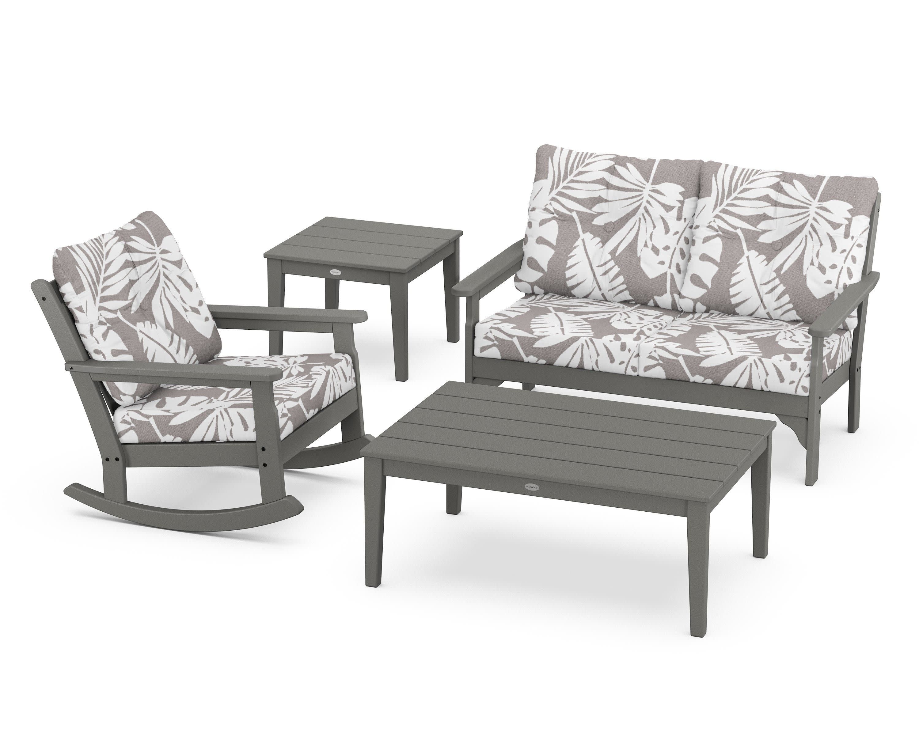 Vineyard 4-Piece Deep Seating Rocker Set in Slate Grey / Leaf Grey Mist
