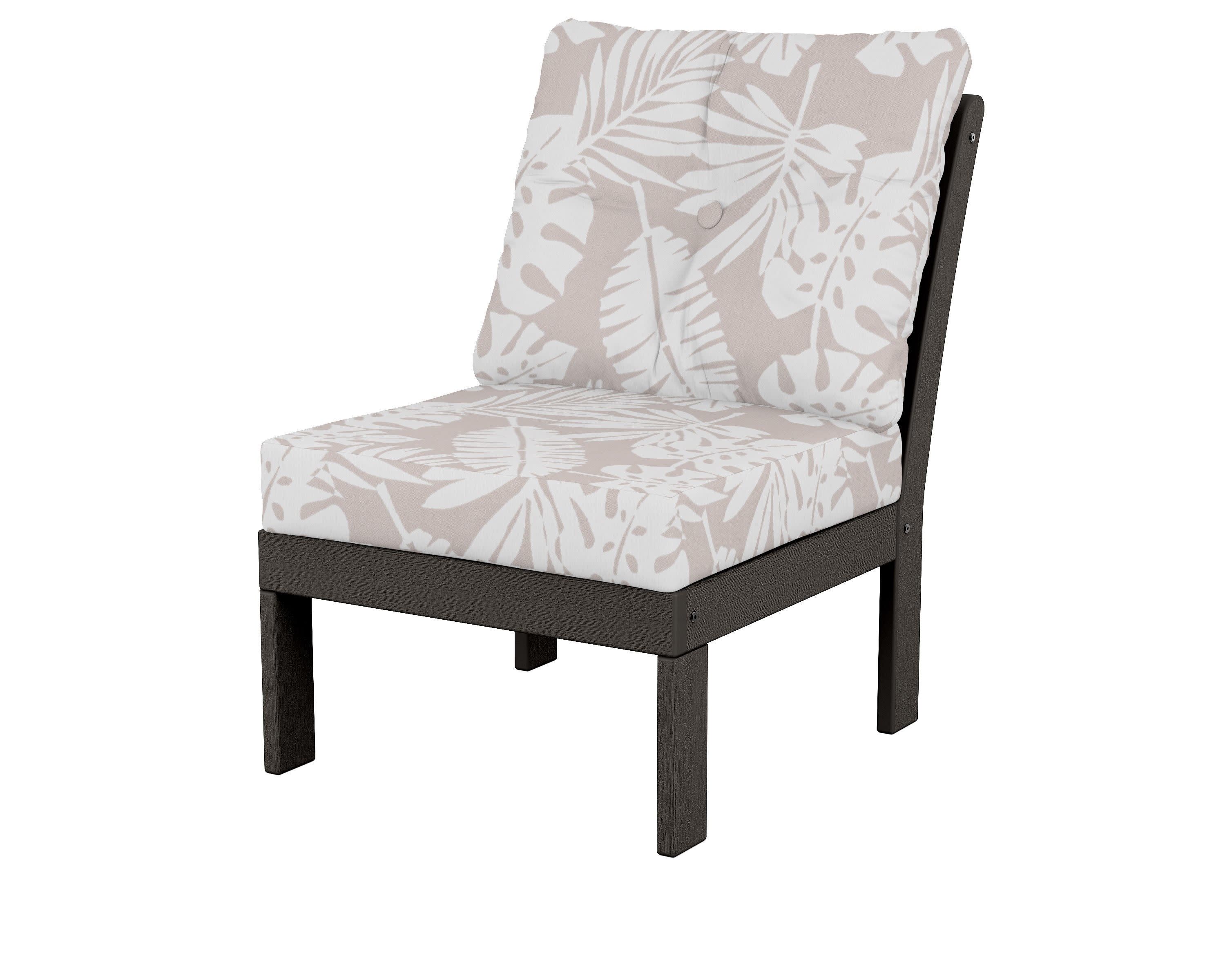 Vineyard Modular Armless Chair in Vintage Coffee / Leaf Dune Burlap