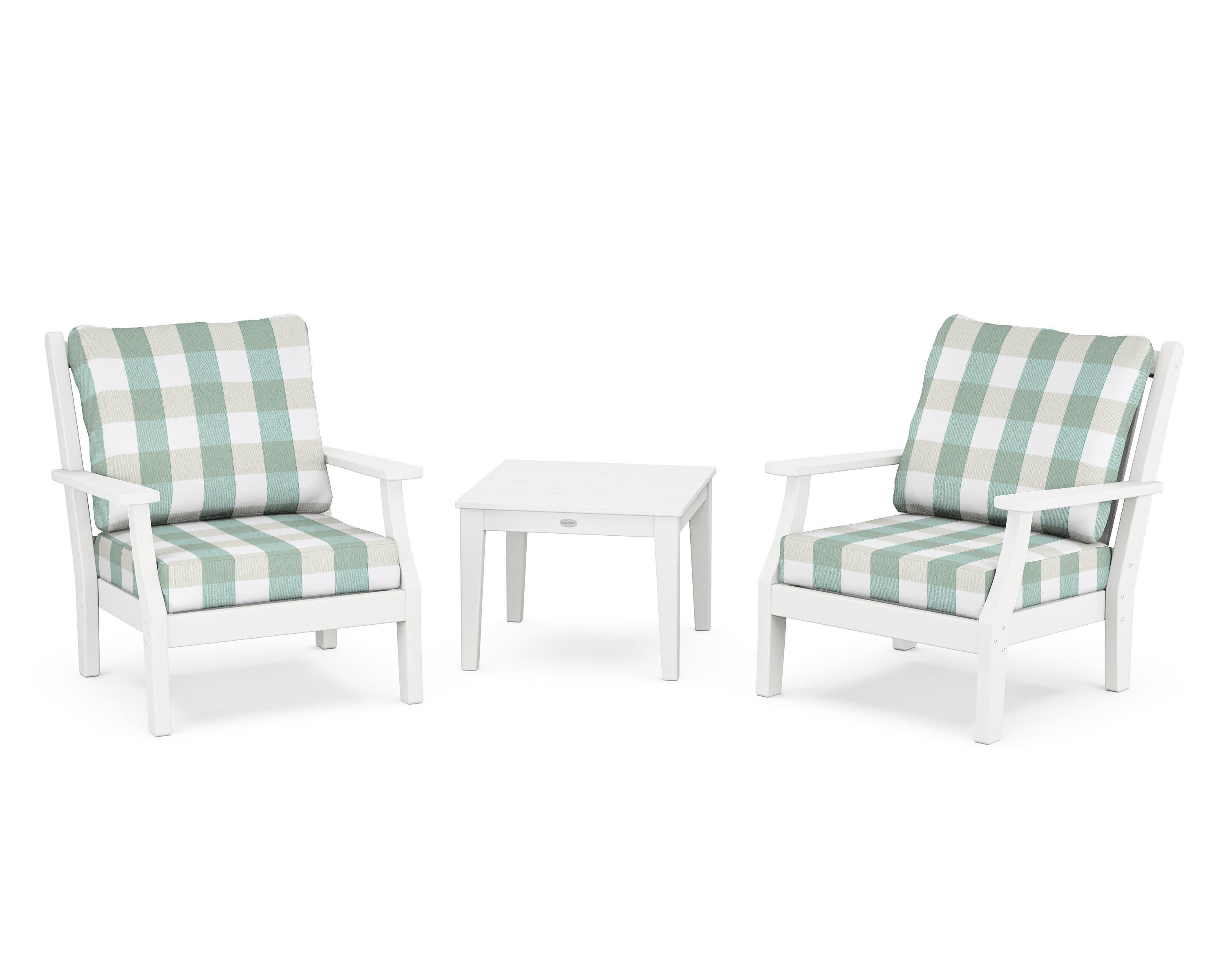 Wovendale 3-Piece Deep Seating Set in White / Buffalo Plaid Glacier Spa