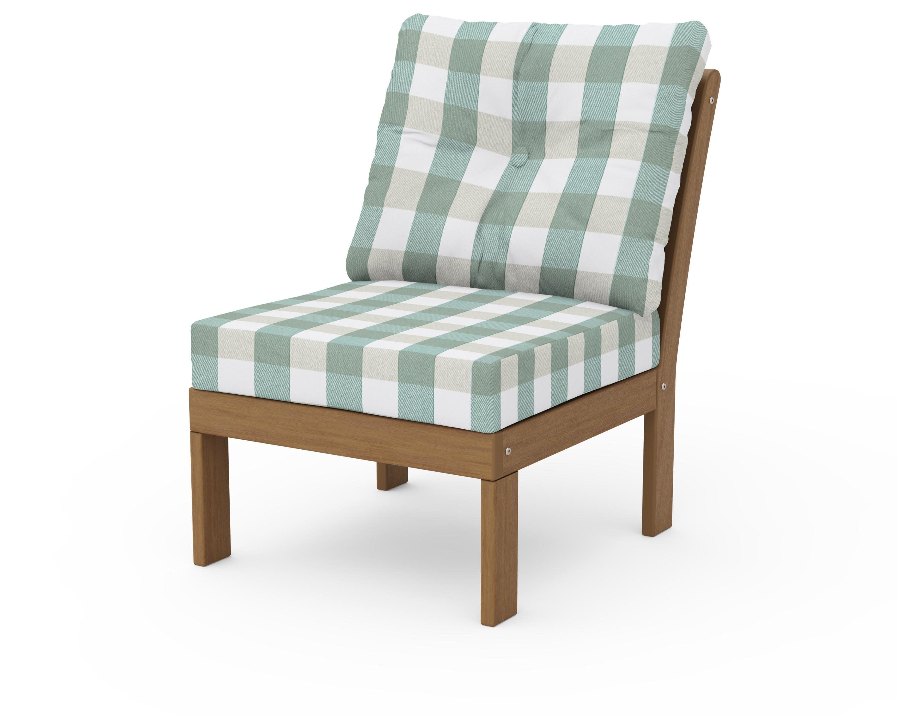 Vineyard Modular Armless Chair in Natural / Buffalo Plaid Glacier Spa