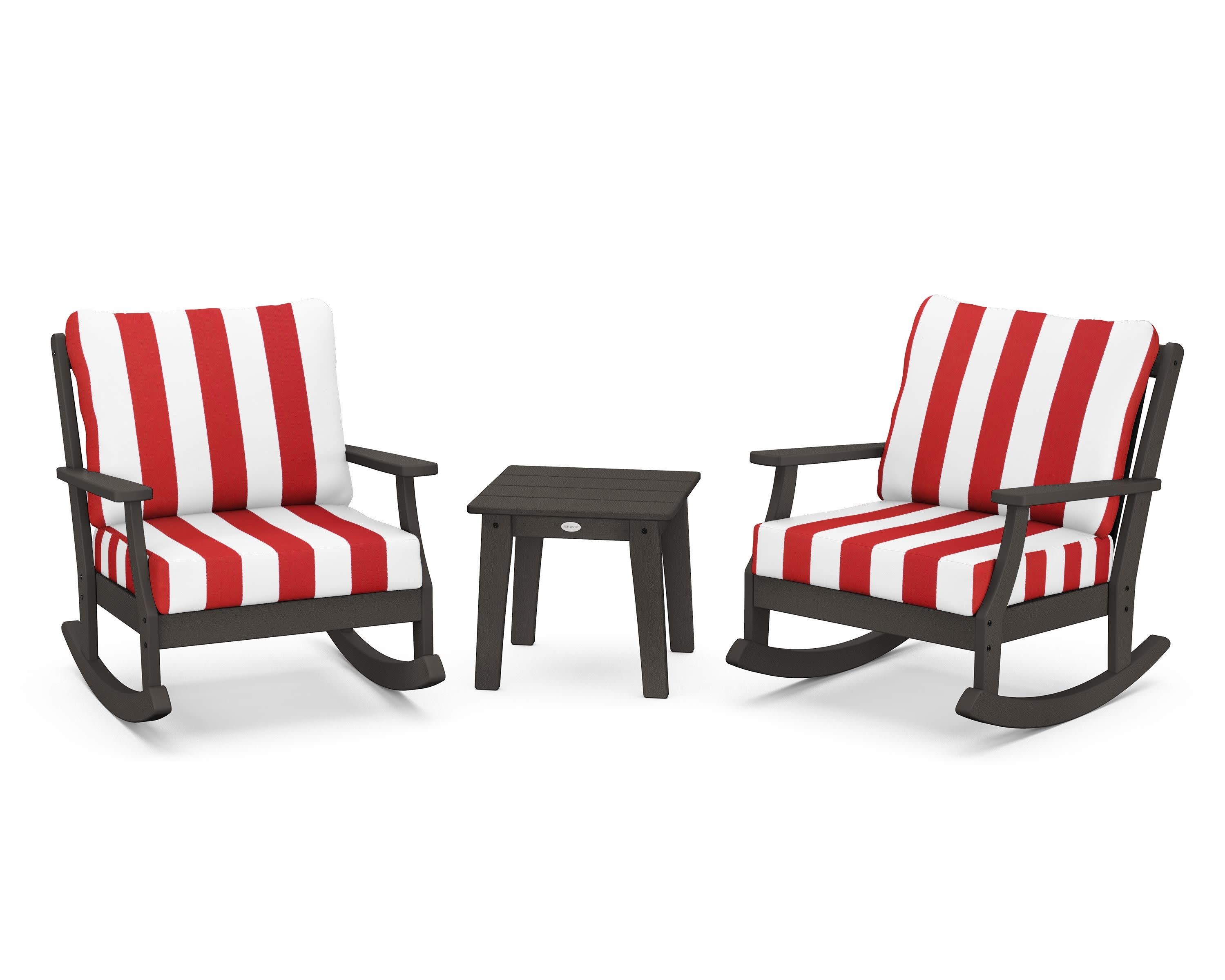 Braxton 3-Piece Deep Seating Rocker Set in Vintage Coffee / Cabana Stripe Crimson
