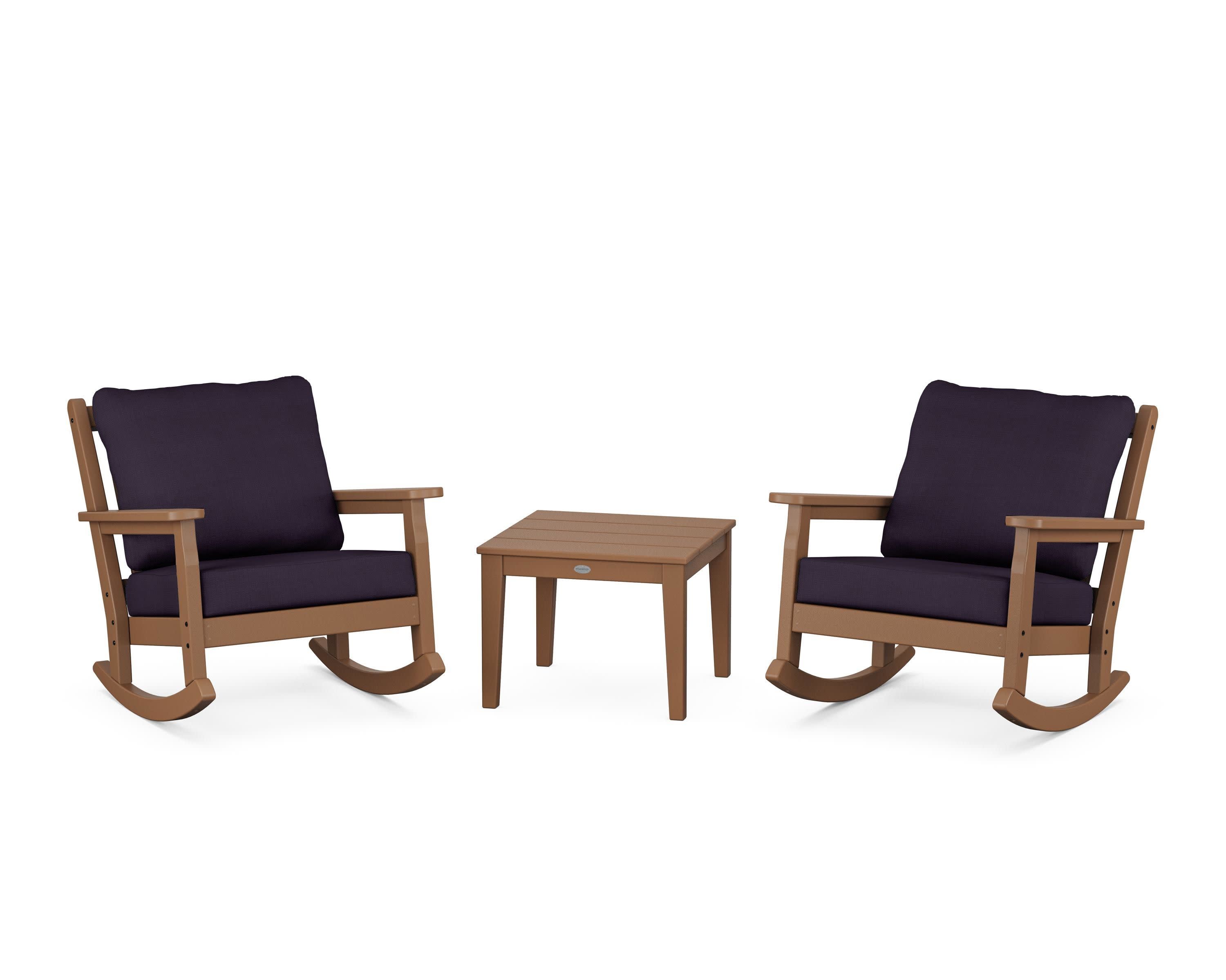 Chippendale 3-Piece Deep Seating Rocker Set in Teak / Navy Linen