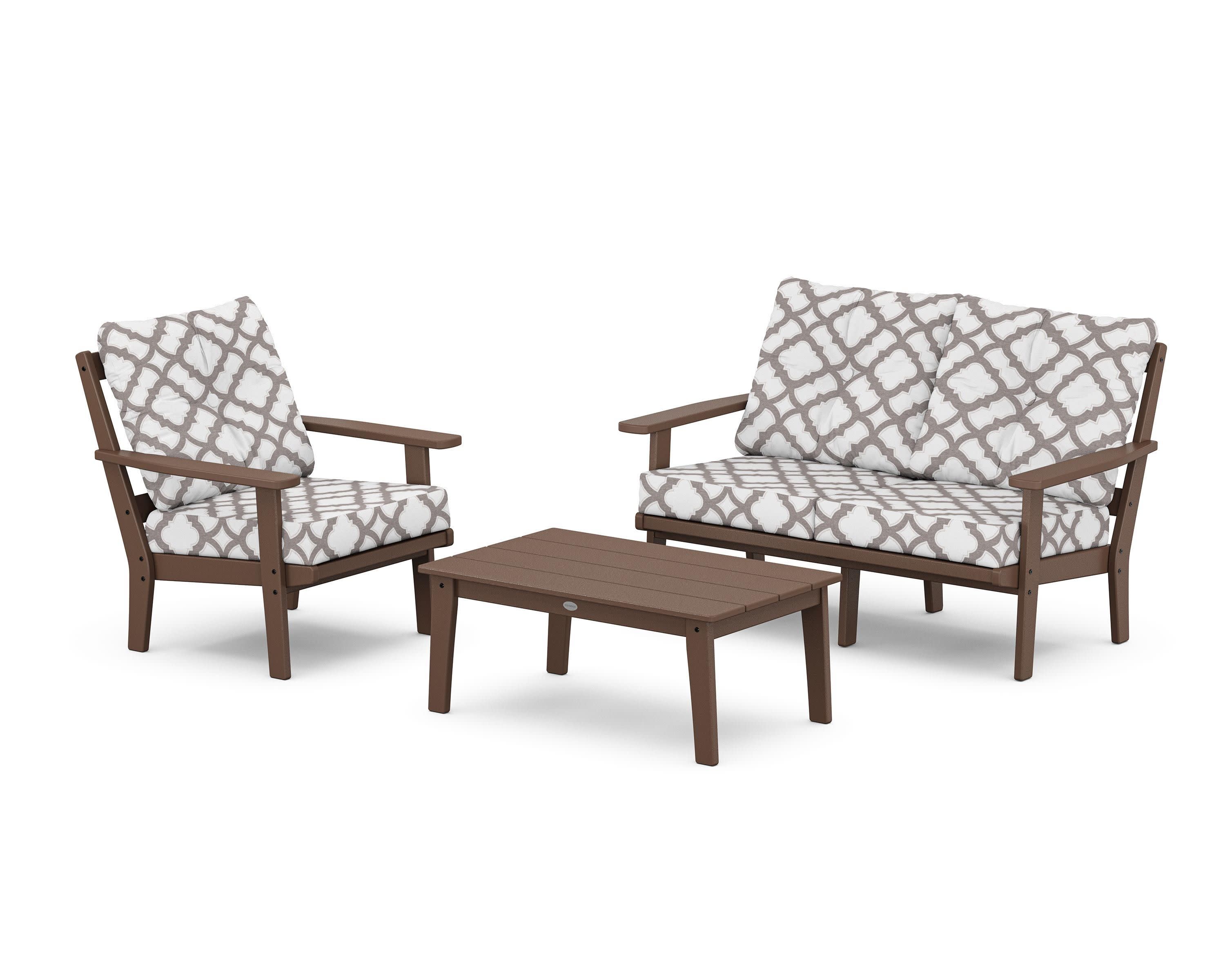 Oxford 3-Piece Deep Seating Set with Loveseat in Mahogany / Trellis Grey Mist