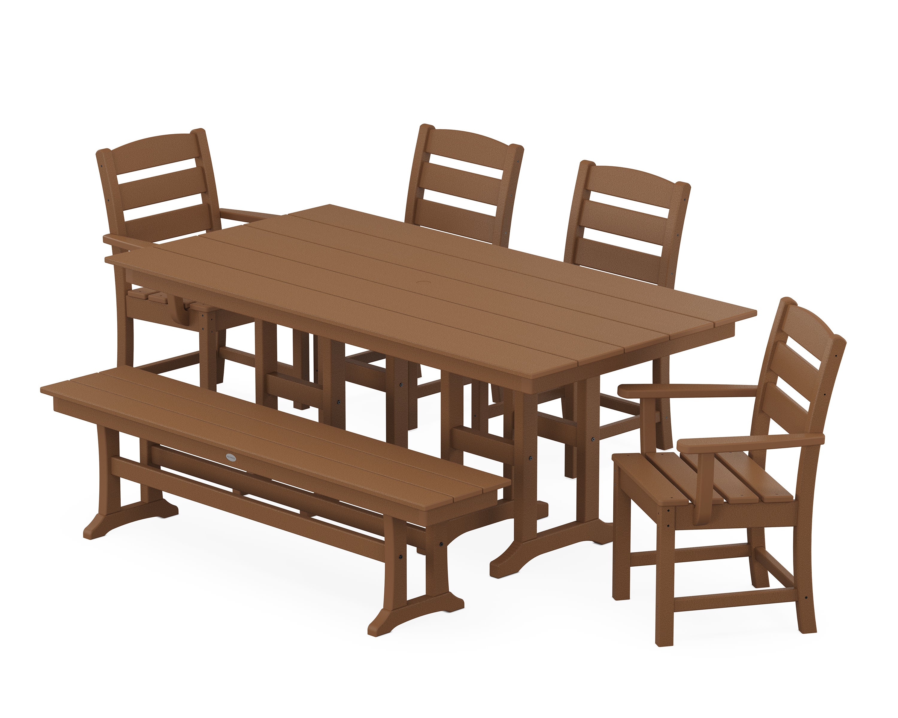 Lakeside 6-Piece Farmhouse Dining Set with Bench in Teak