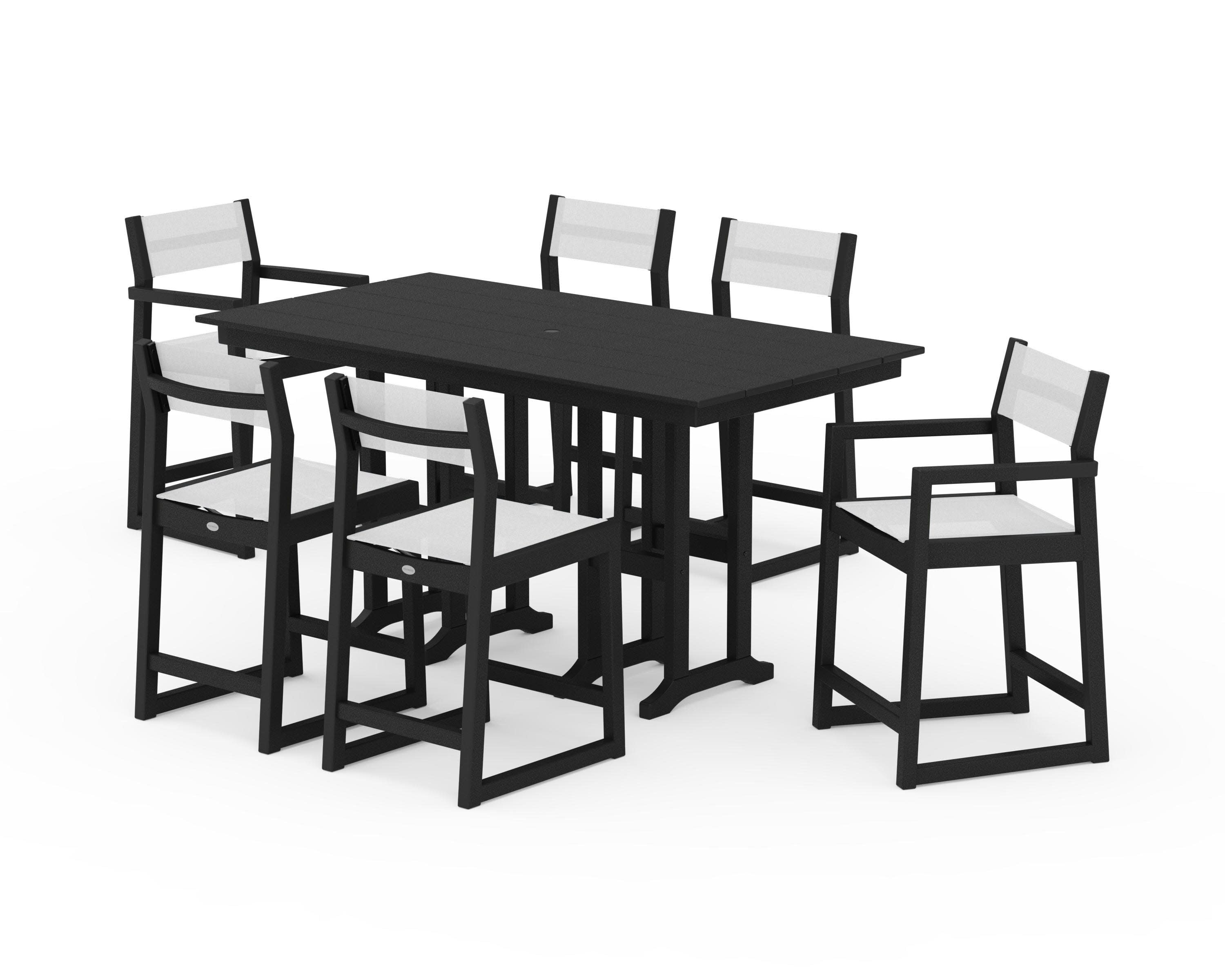 EDGE Sling 7-Piece Farmhouse Counter Set in Black / White Sling