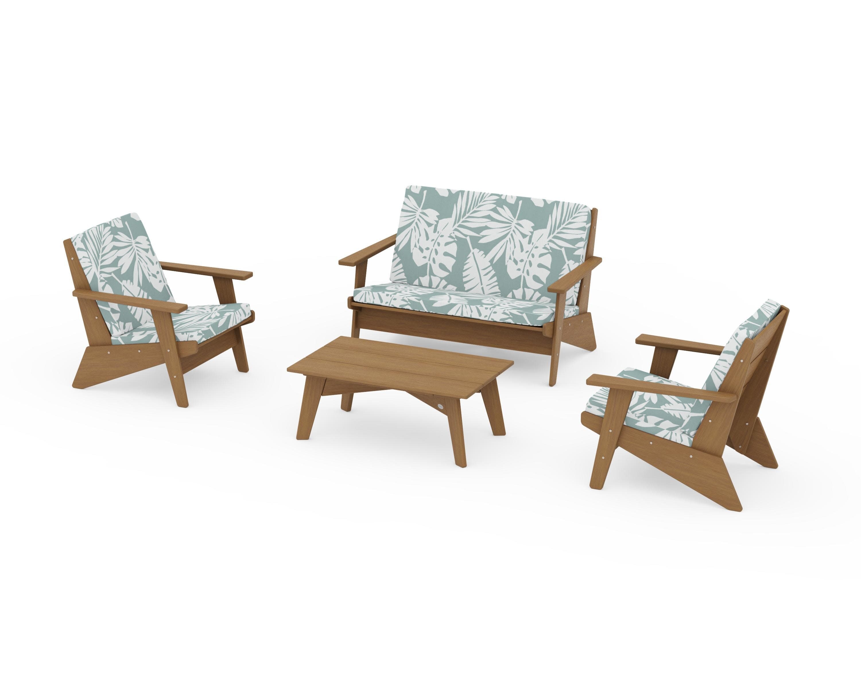 Riviera Modern Lounge 4-Piece Set in Natural / Leaf Glacier Spa