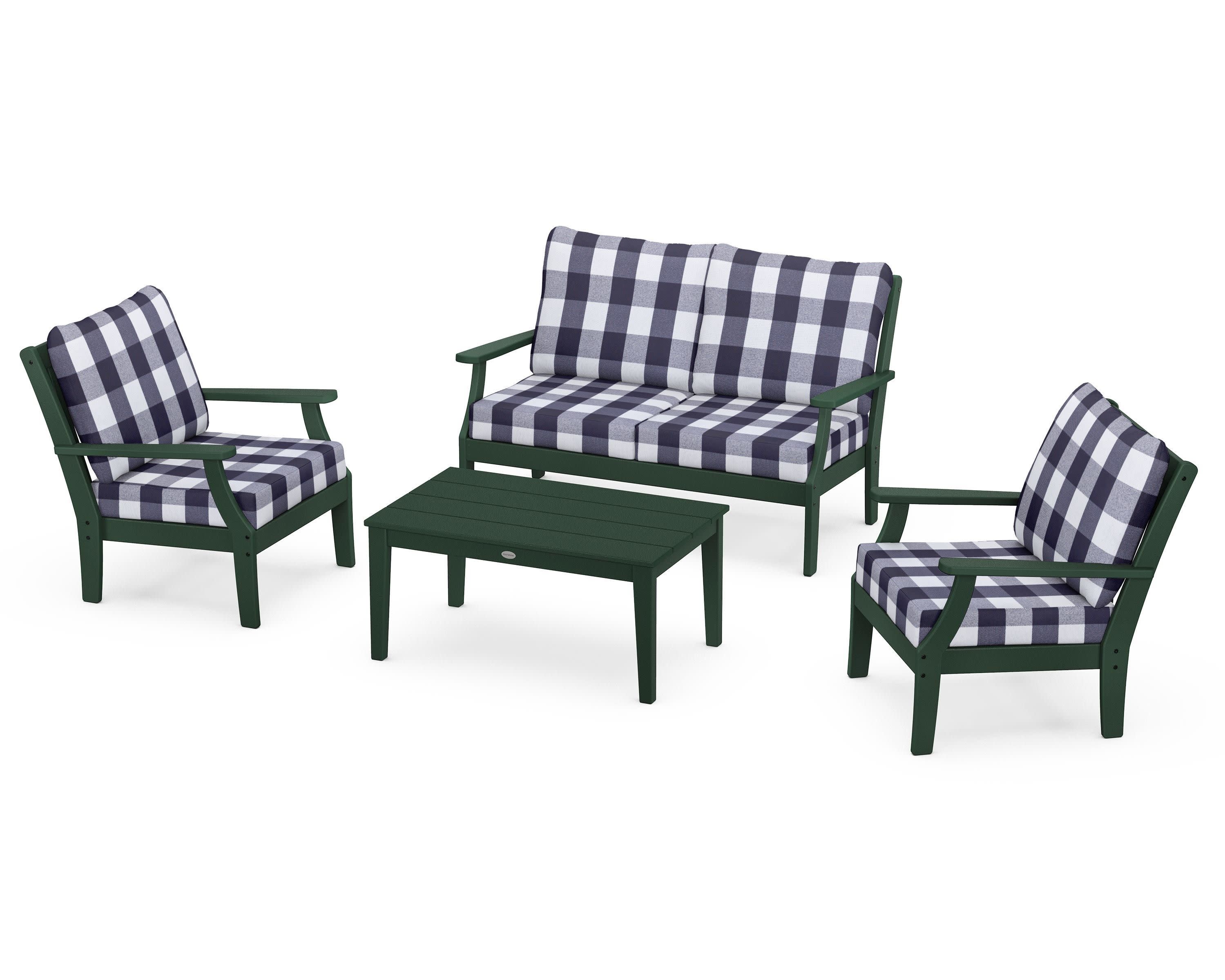 Braxton 4-Piece Deep Seating Chair Set in Green / Buffalo Plaid Navy