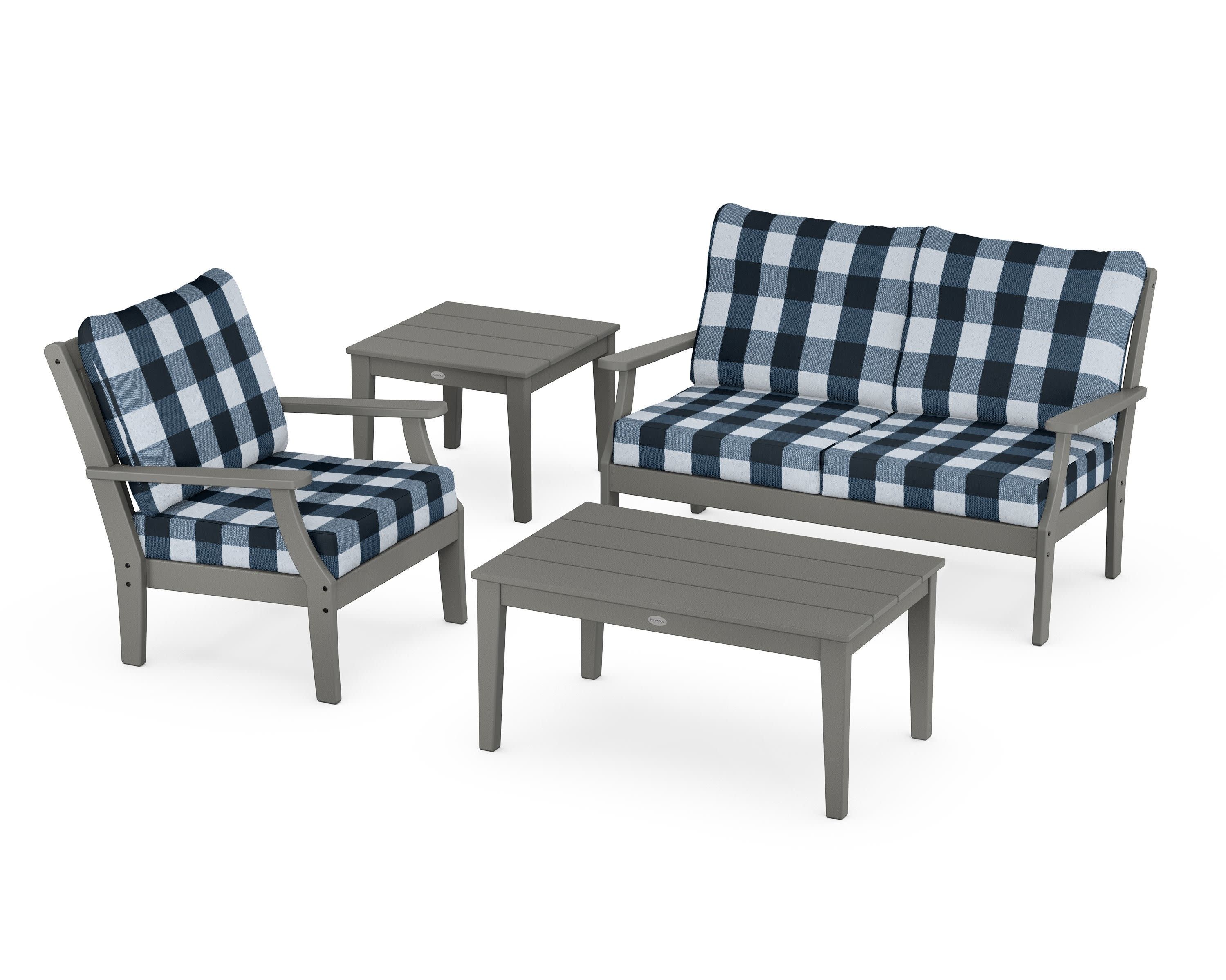 Braxton 4-Piece Deep Seating Set in Slate Grey / Buffalo Plaid Marine Indigo