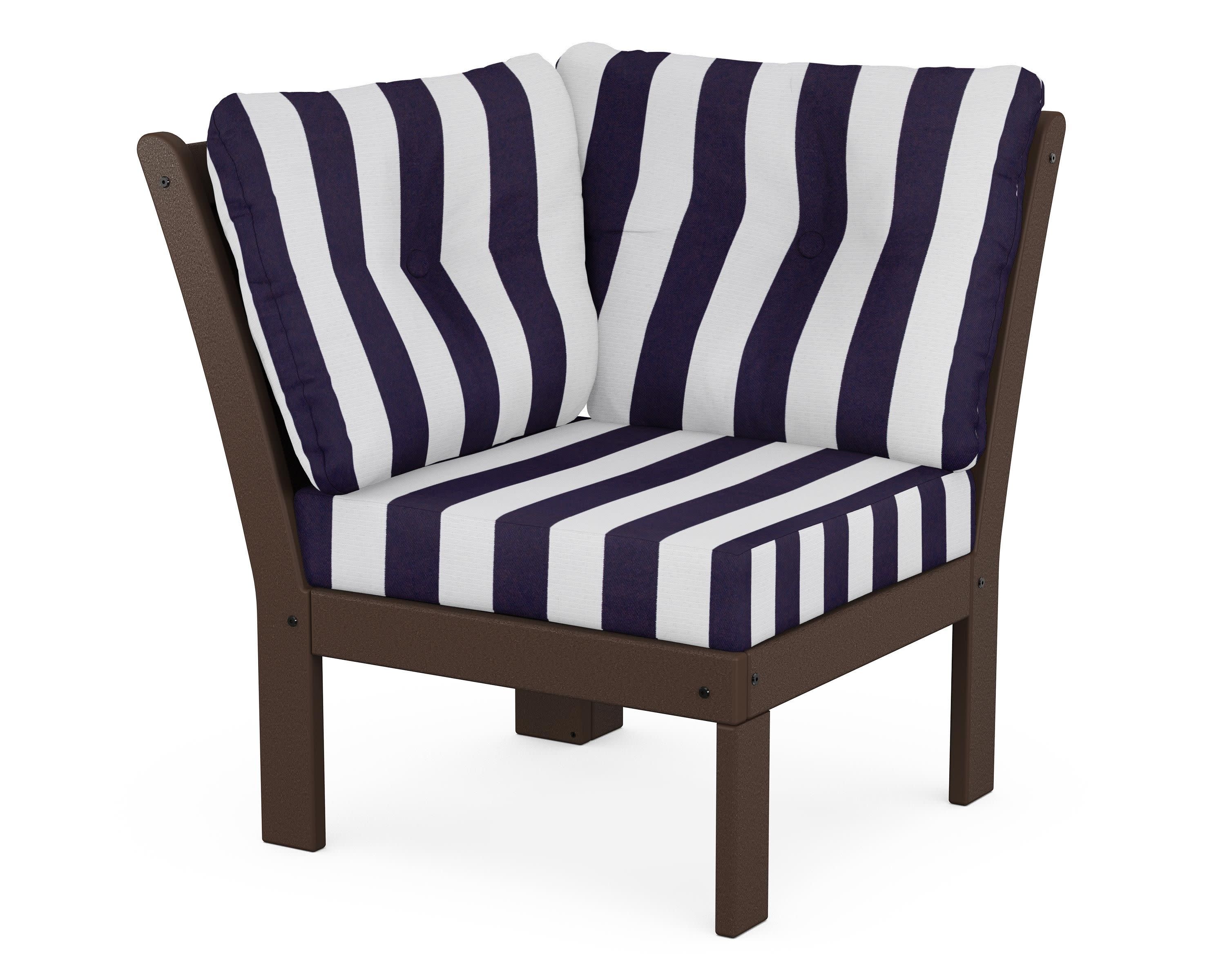 Vineyard Modular Corner Chair in Mahogany / Cabana Stripe Navy