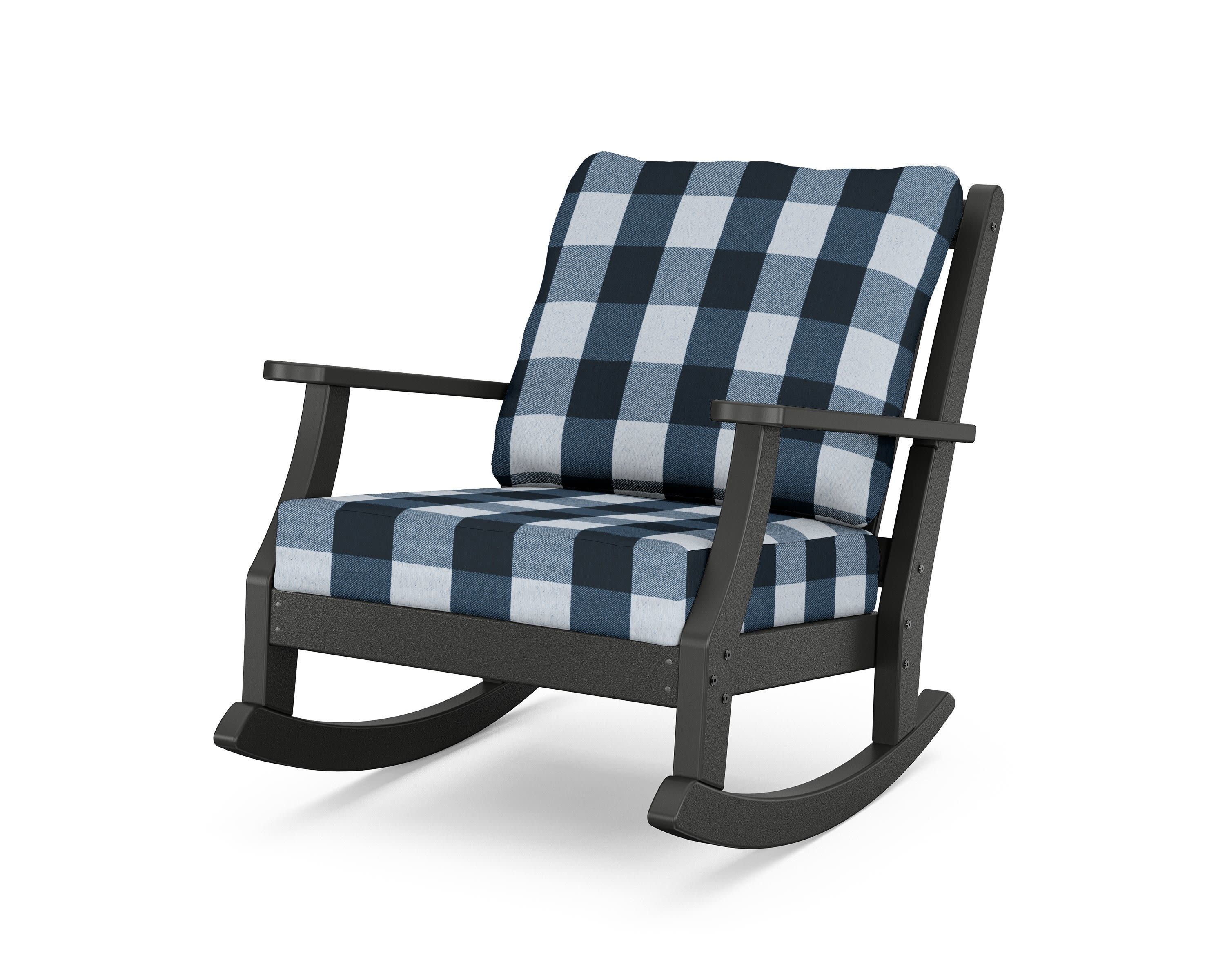 Wovendale Deep Seating Rocking Chair in Black / Buffalo Plaid Marine Indigo