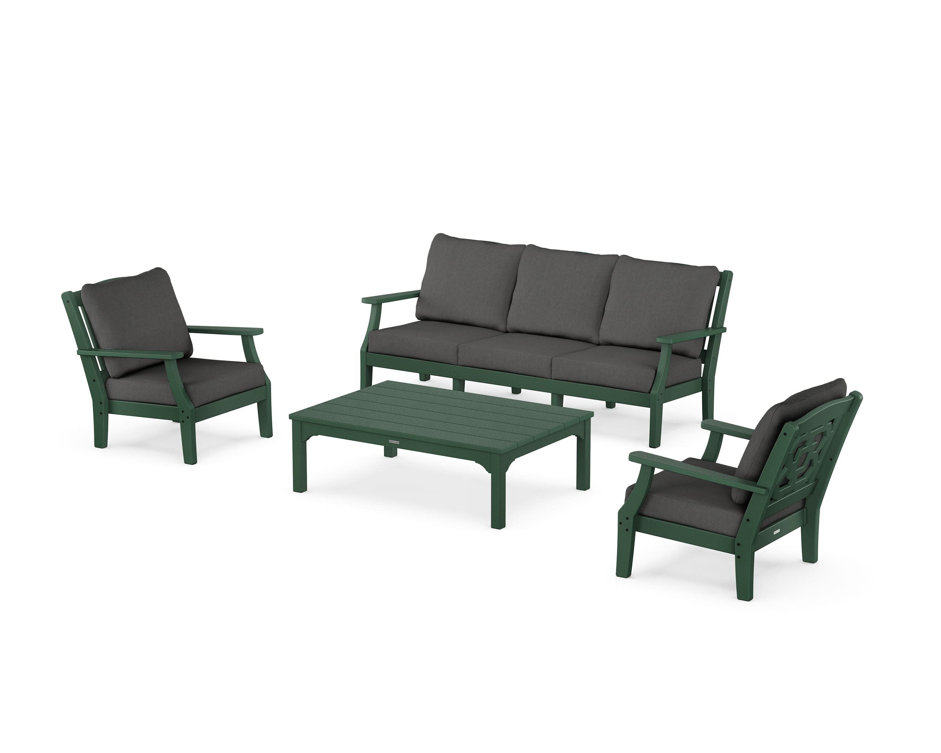 Chinoiserie 4-Piece Deep Seating Set with Sofa in Green / Spectrum Carbon