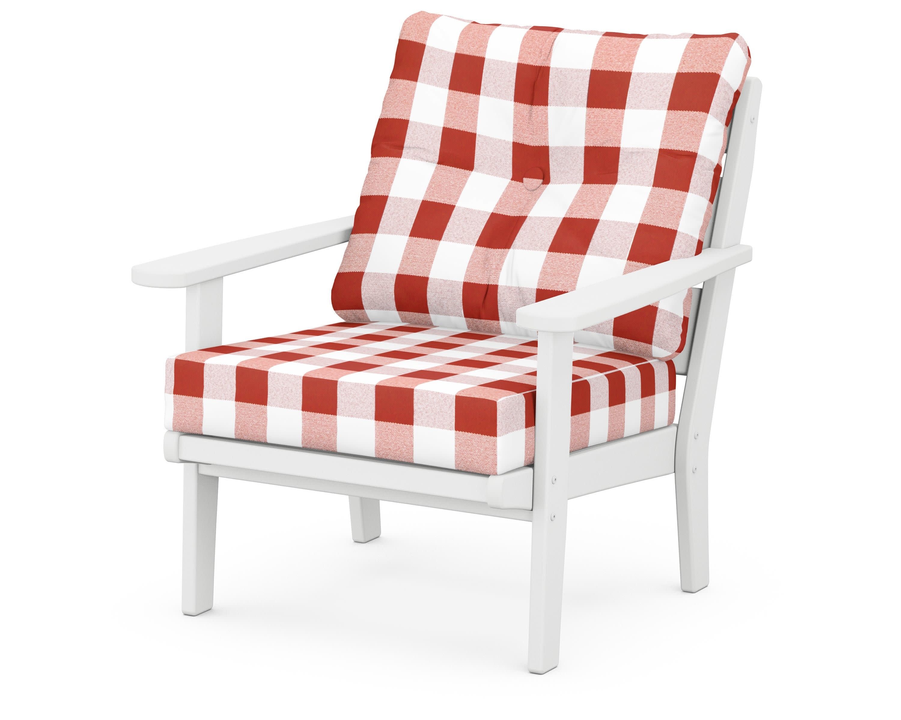 Lakeside Deep Seating Chair in White / Buffalo Plaid Crimson