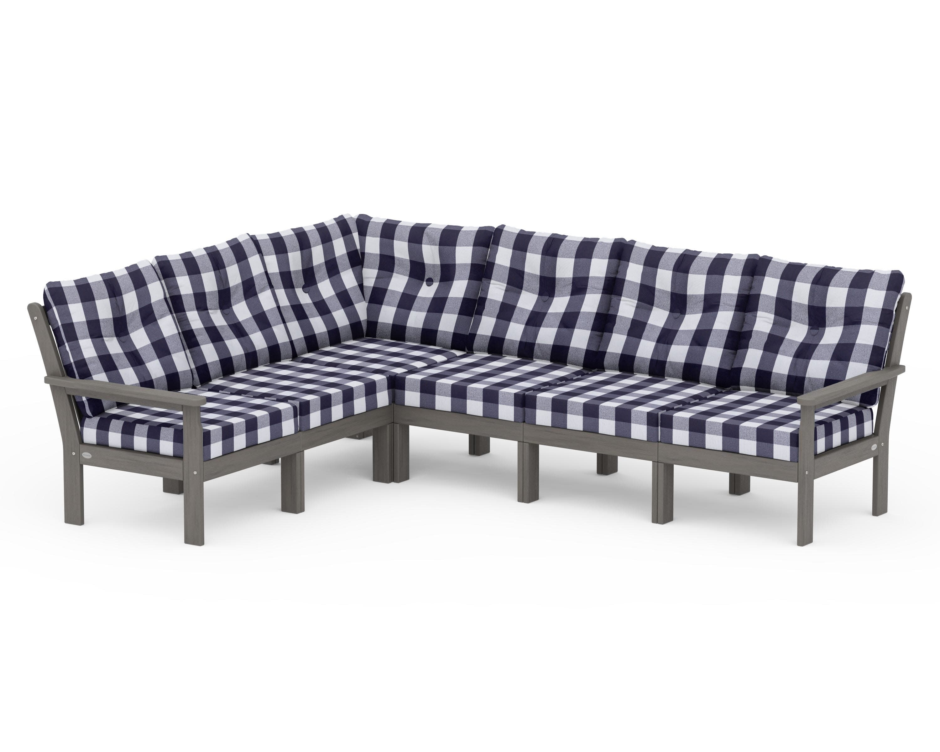 Vineyard 6-Piece Sectional in Driftwood / Buffalo Plaid Navy