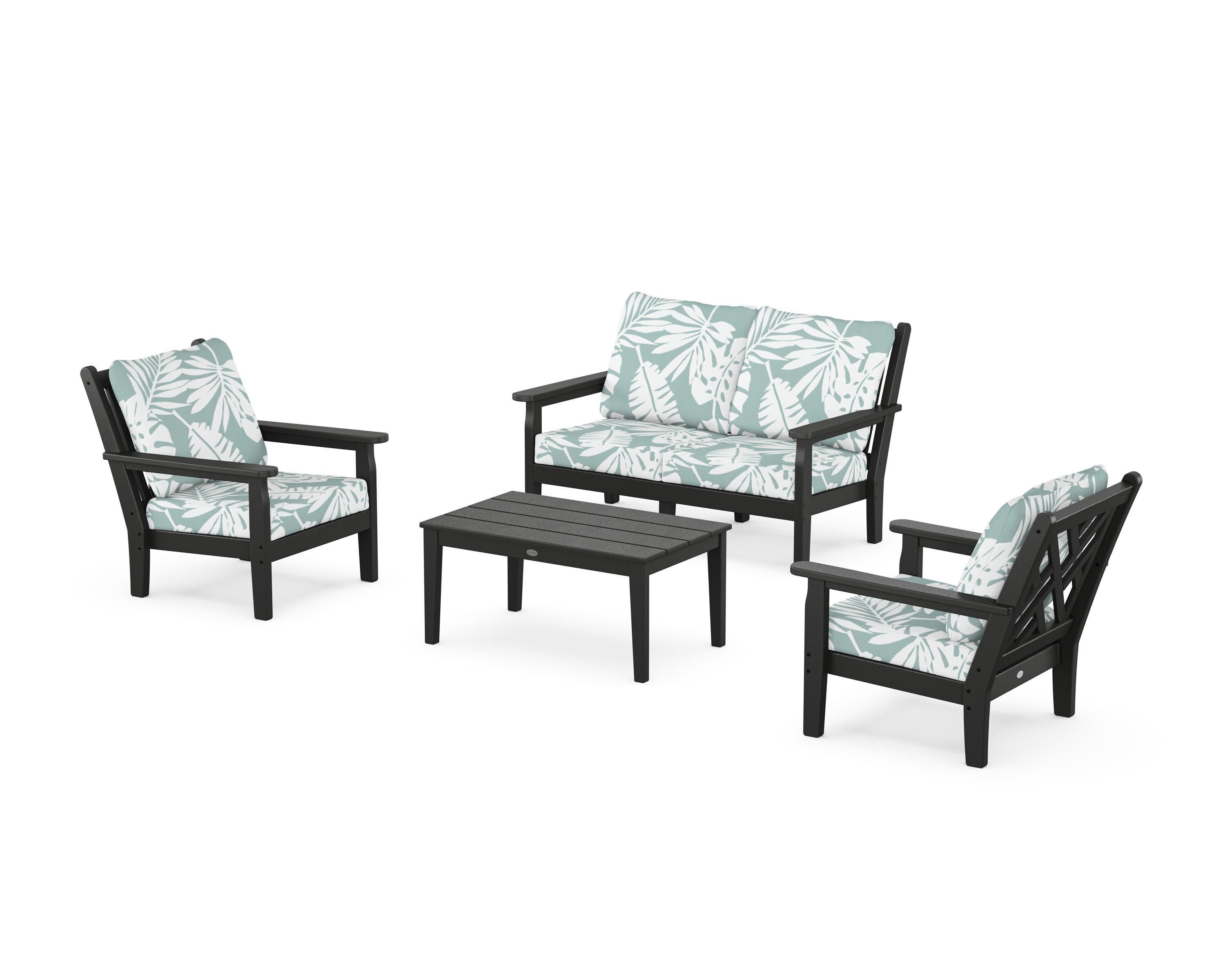 Chippendale 4-Piece Deep Seating Set with Loveseat in Black / Leaf Glacier Spa