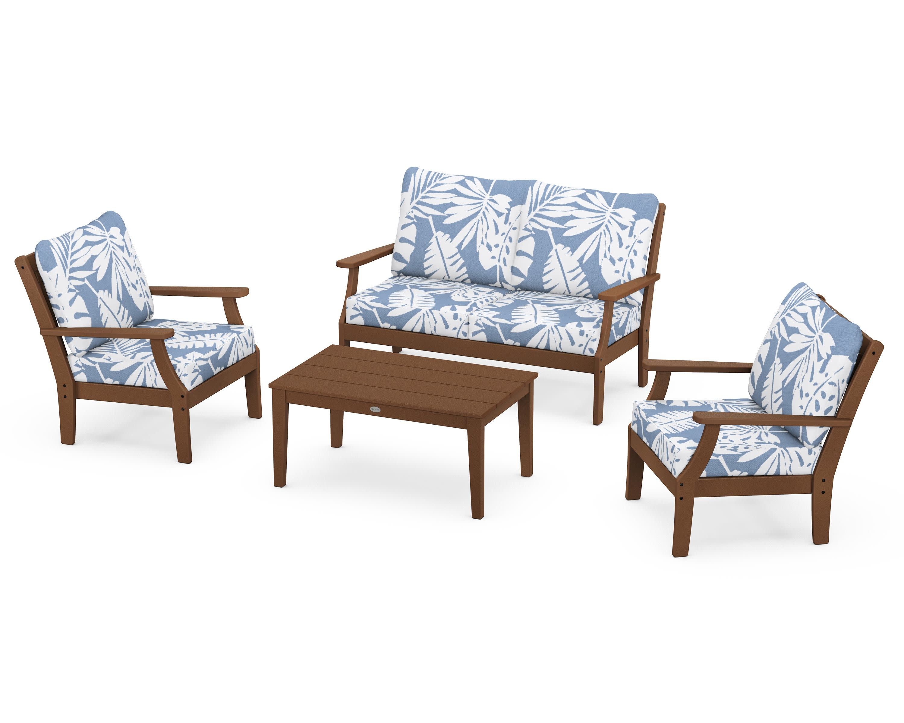 Braxton 4-Piece Deep Seating Chair Set in Teak / Leaf Sky Blue