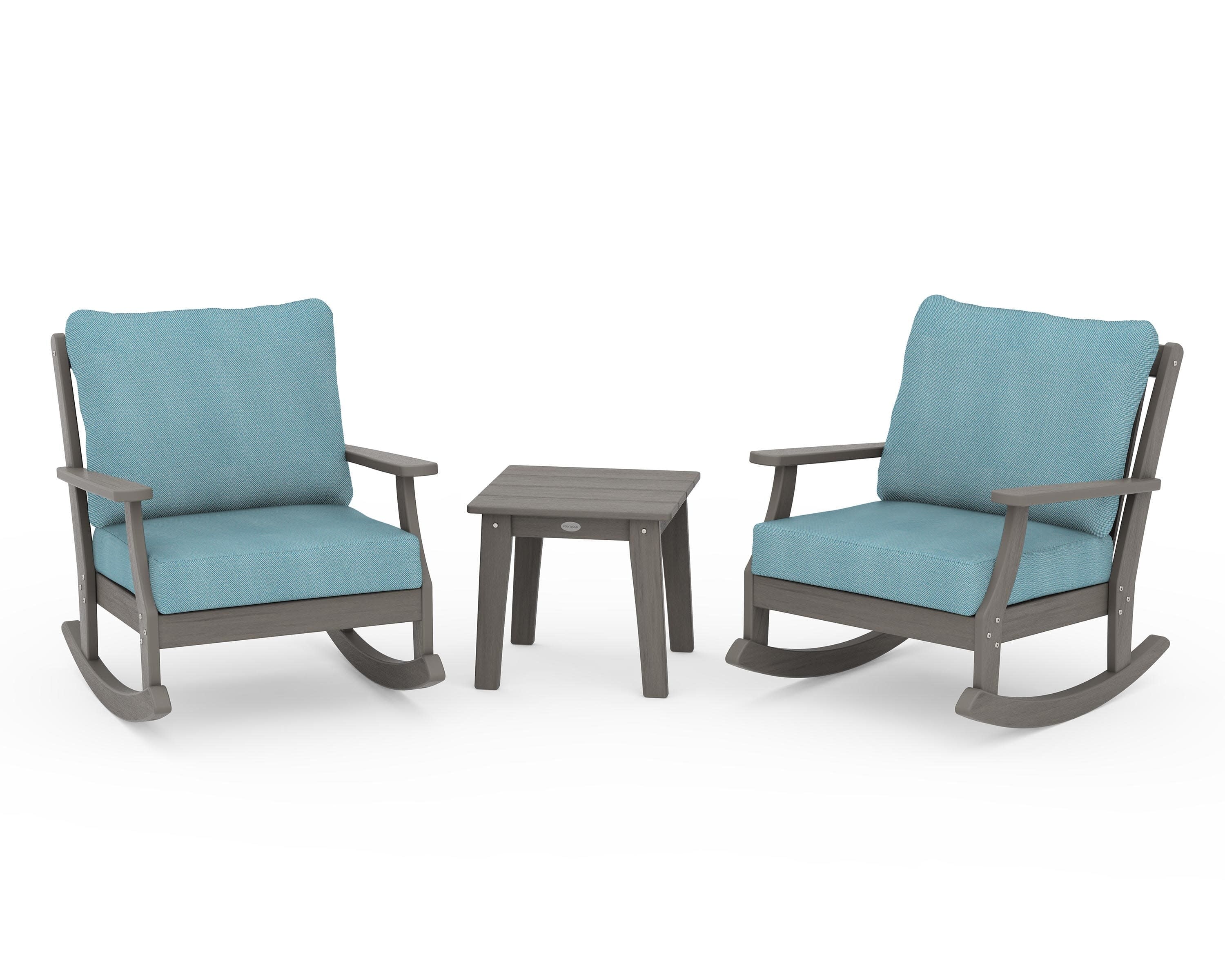 Braxton 3-Piece Deep Seating Rocker Set in Driftwood / Lattice Sky Blue