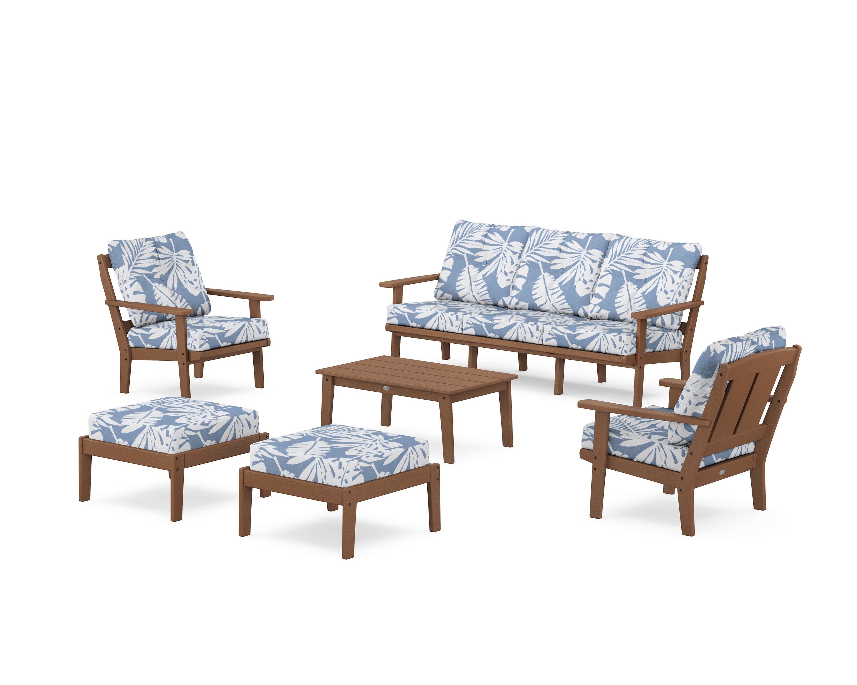 Mission 6-Piece Lounge Sofa Set in Teak / Leaf Sky Blue