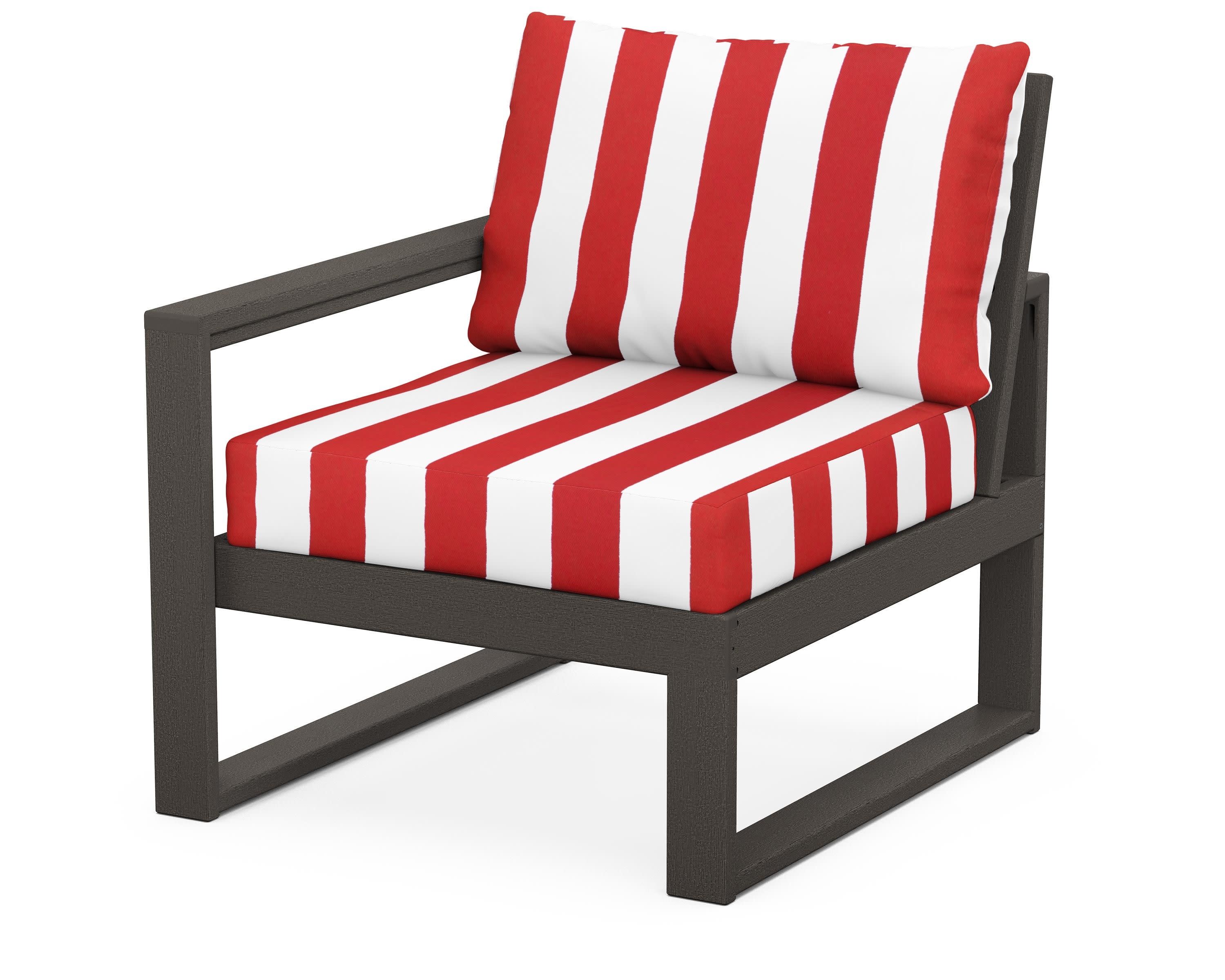 EDGE Modular Left Arm Chair in Vintage Coffee / Cabana Stripe Crimson