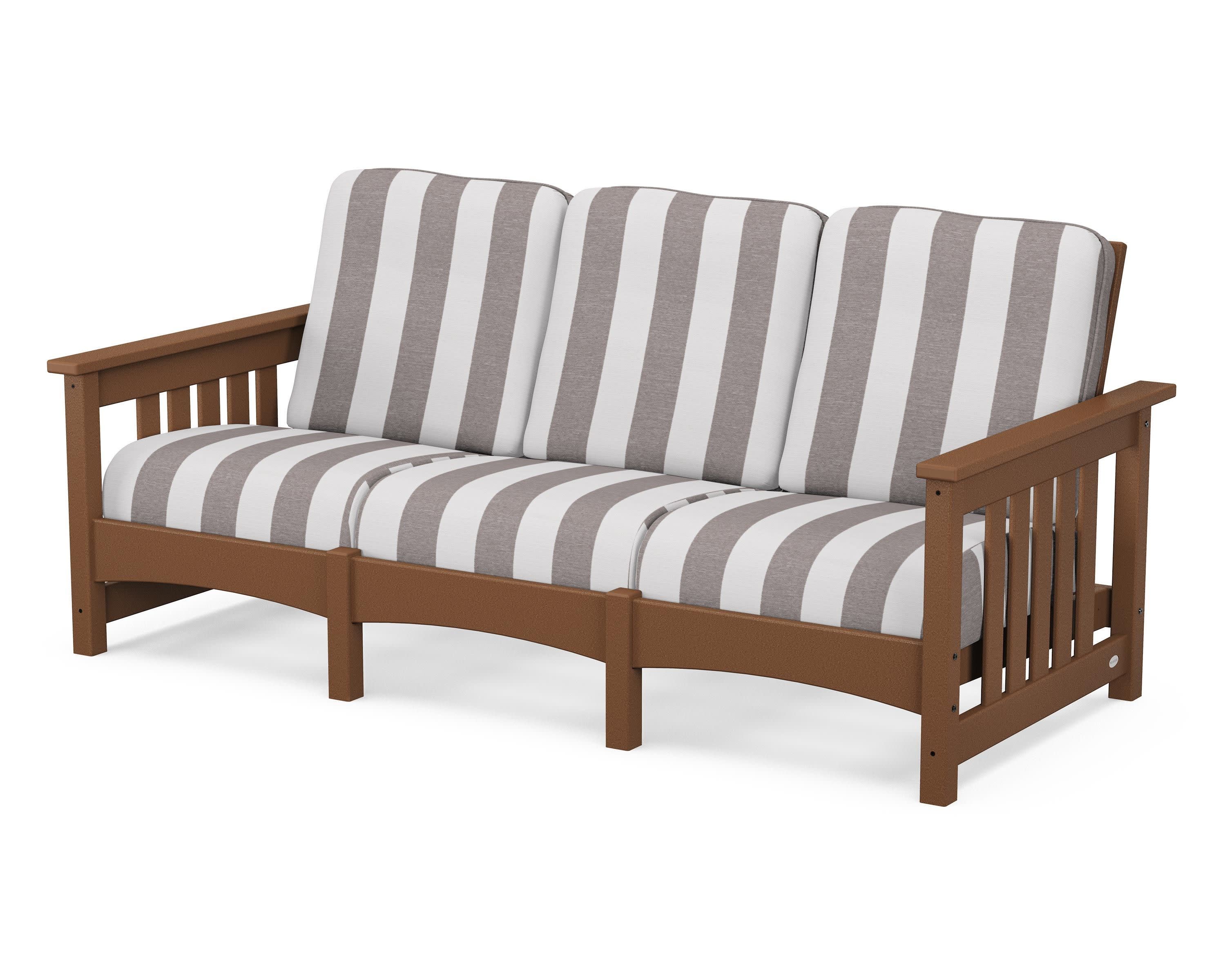 Club Mission Sofa in Teak / Cabana Stripe Grey Mist