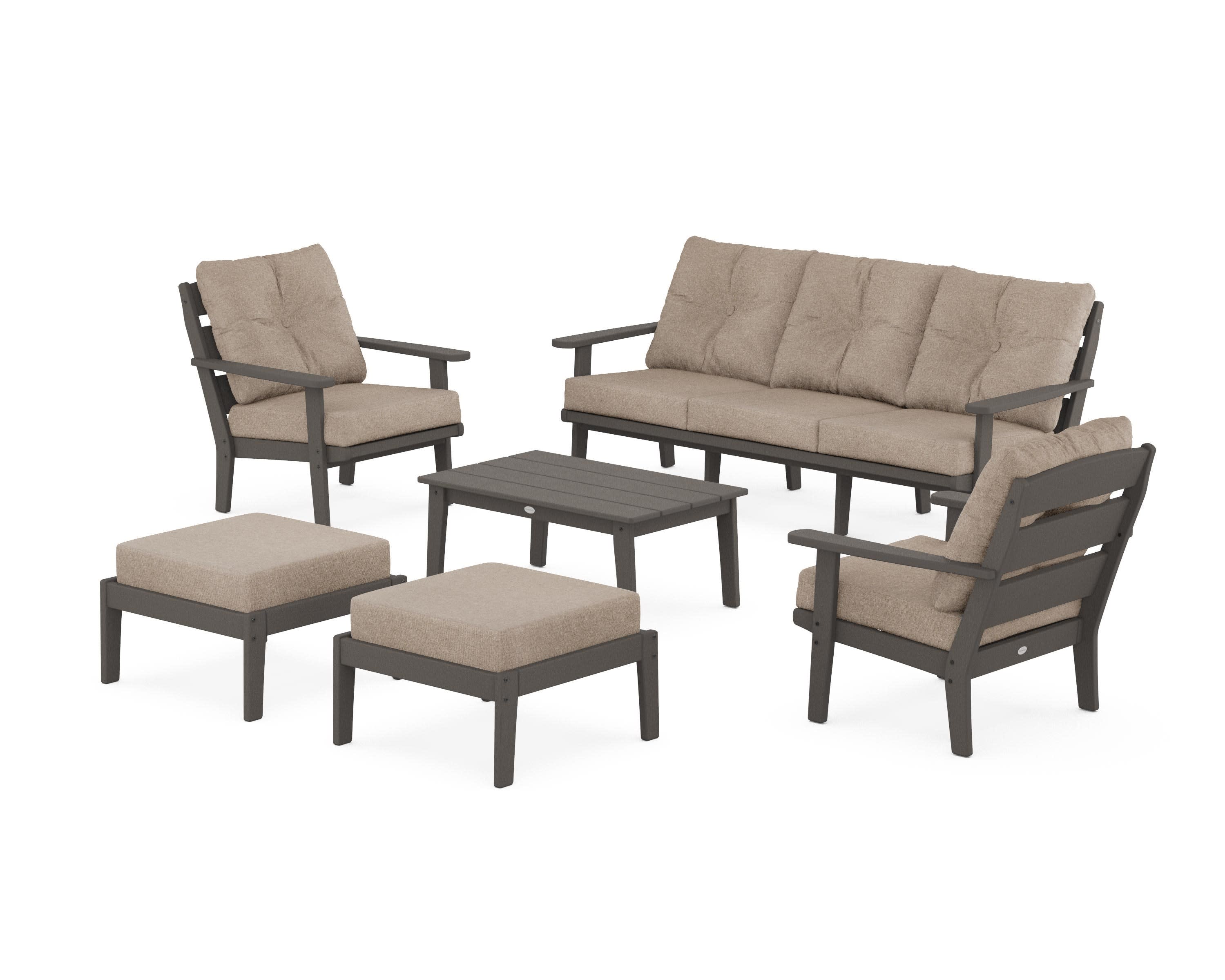 Lakeside 6-Piece Lounge Sofa Set in Vintage Coffee / Spiced Burlap