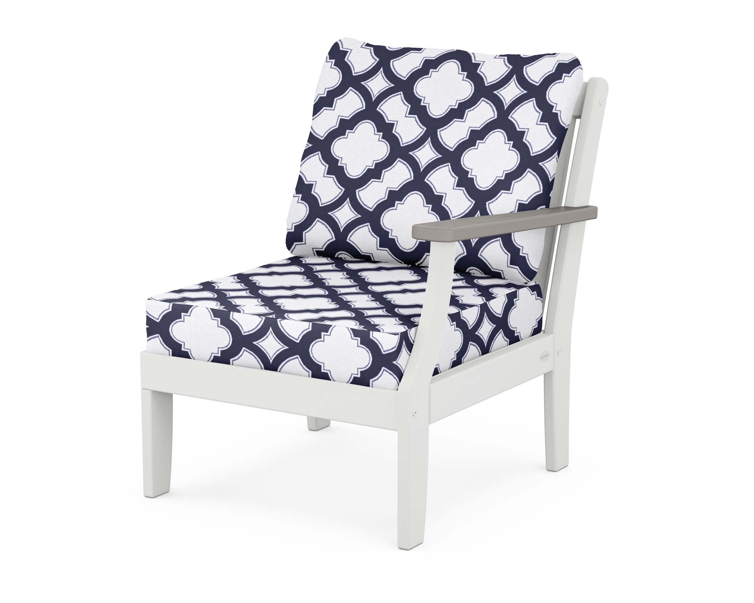 Braxton Modular Right Arm Chair in White / Driftwood / Trellis Navy