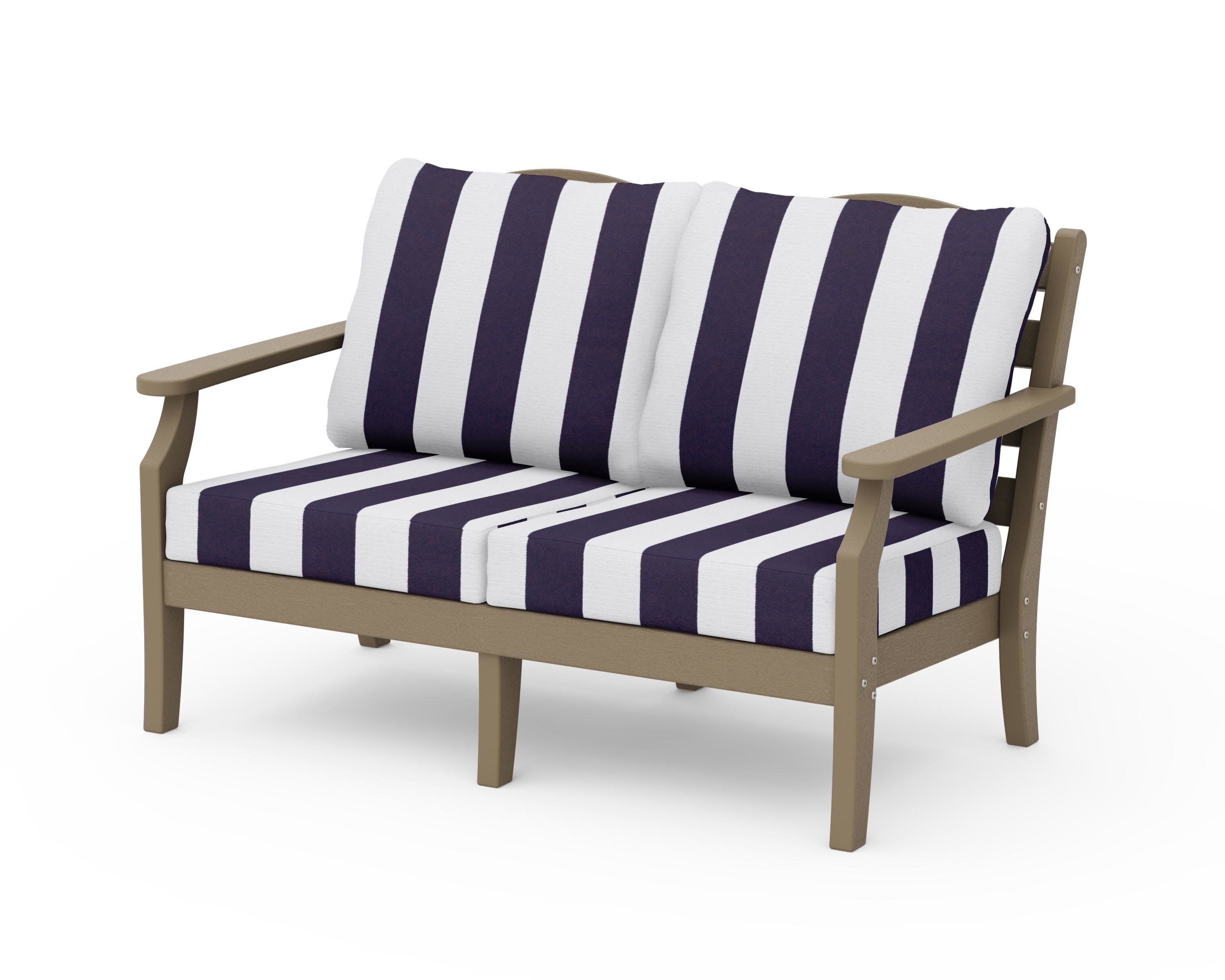 Savannah Deep Seating Loveseat in Vintage Sahara / Cabana Stripe Navy