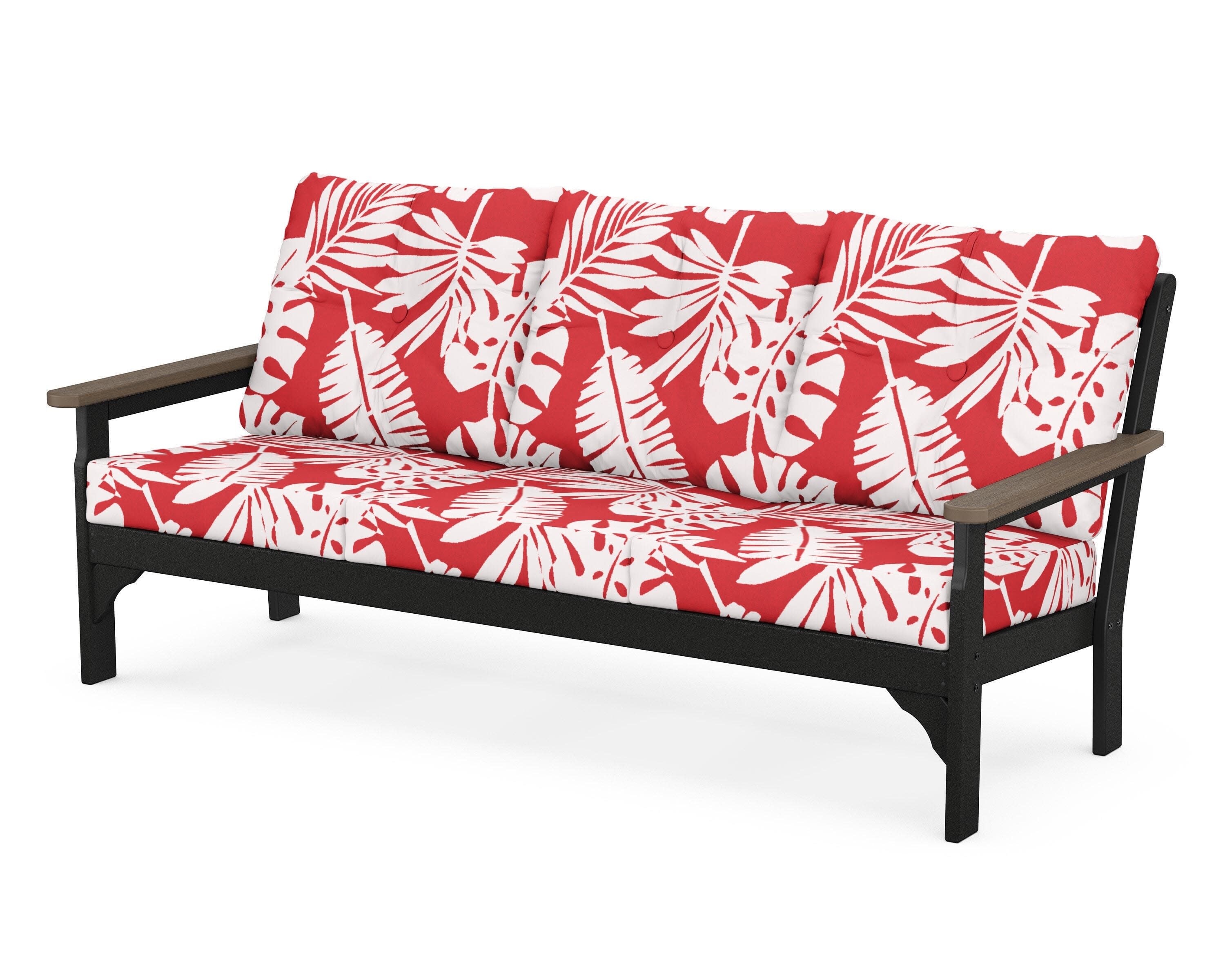 Vineyard Deep Seating Sofa in Black / Kona / Leaf Crimson