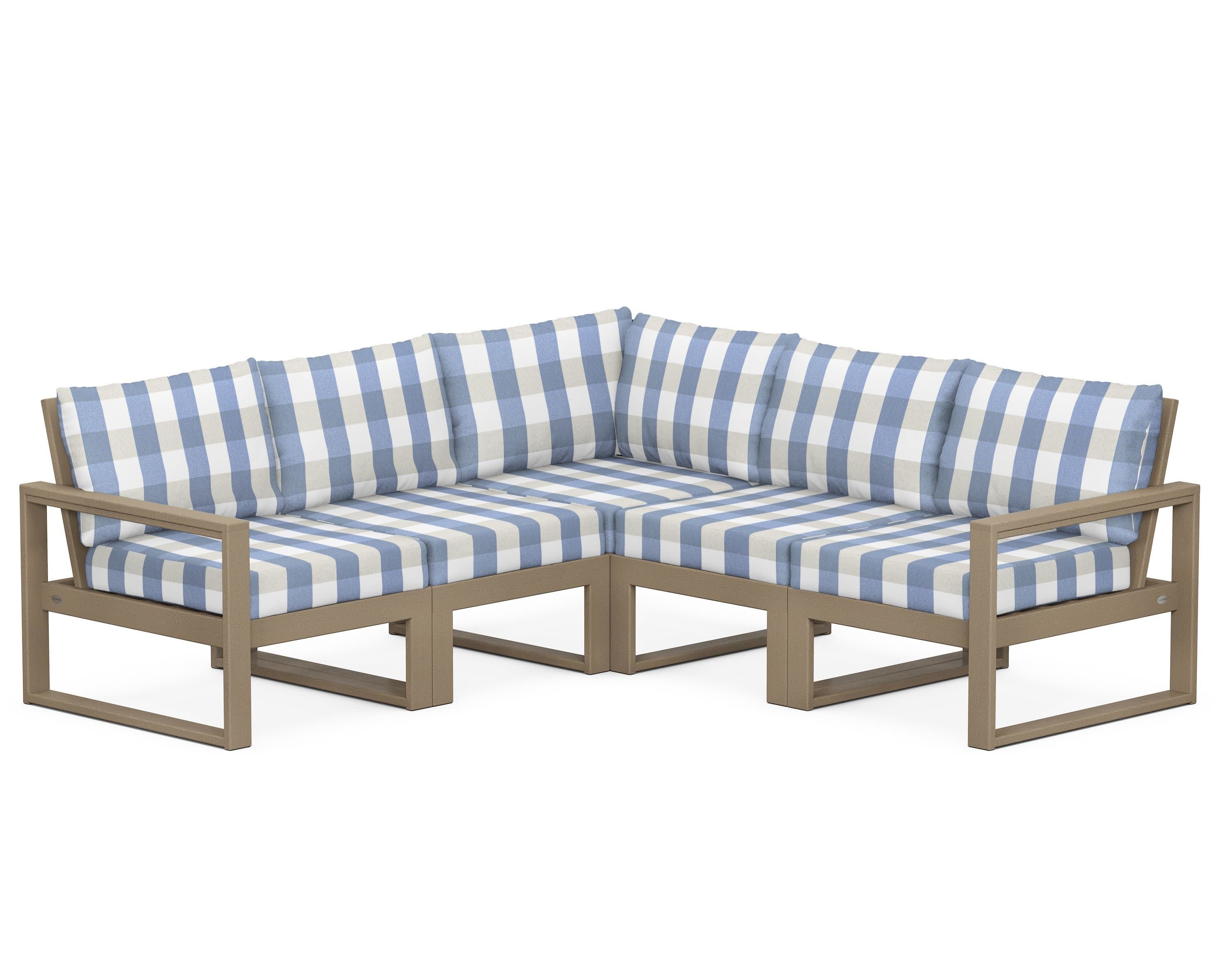 EDGE 5-Piece Modular Deep Seating Set in Vintage Sahara / Buffalo Plaid Sky Blue