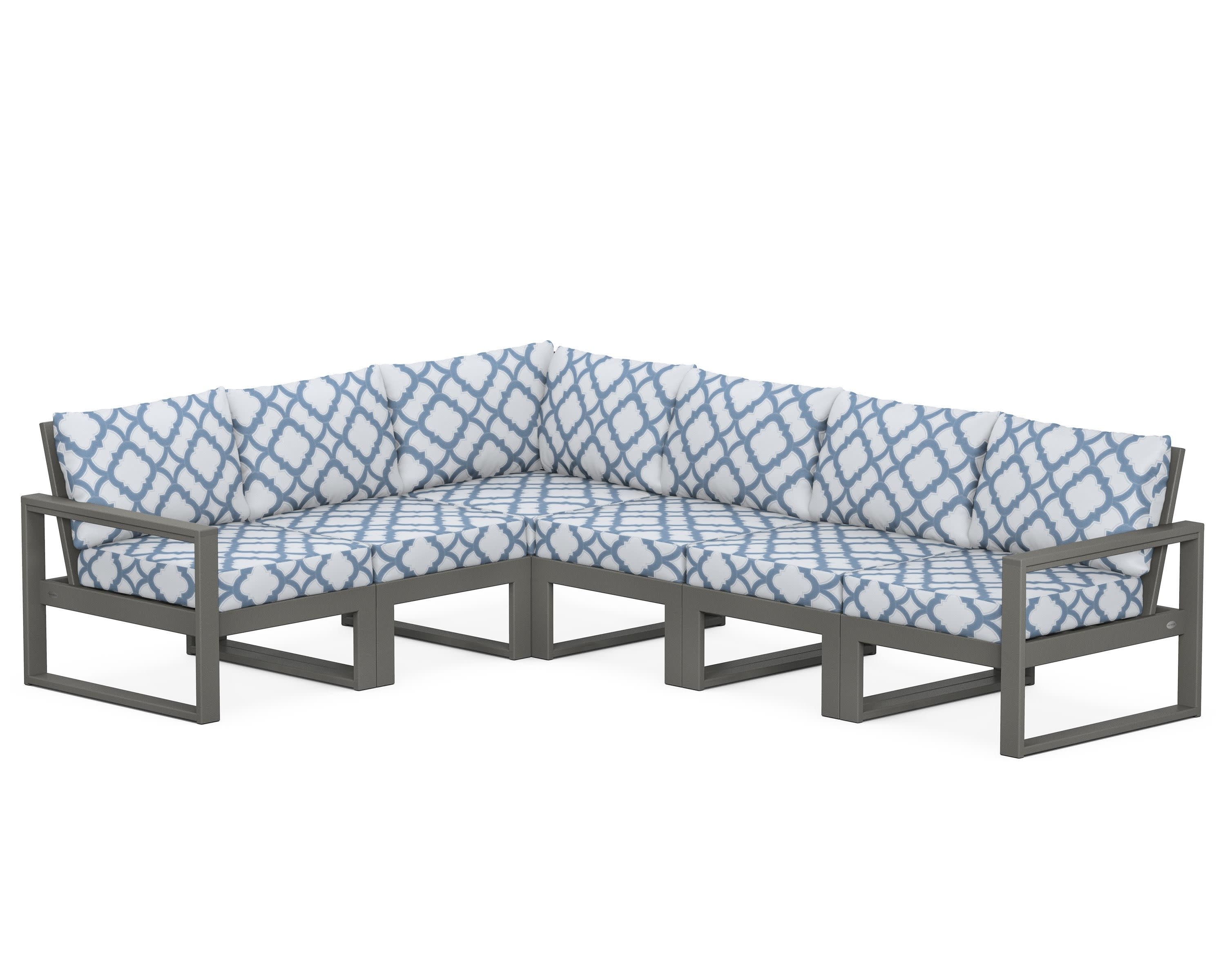 EDGE 6-Piece Modular Deep Seating Set in Slate Grey / Trellis Sky Blue