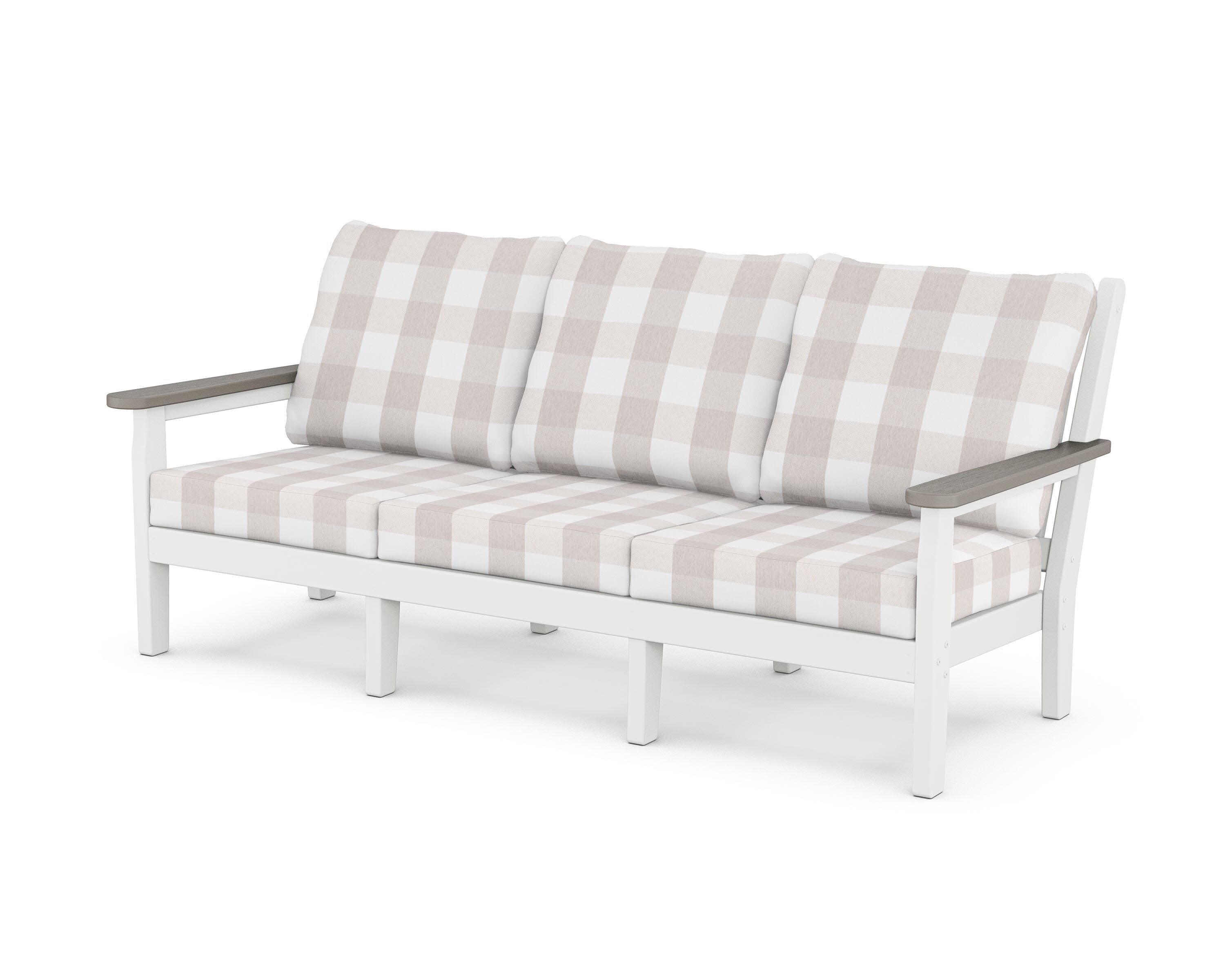 Chippendale Deep Seating Sofa in White / Driftwood / Buffalo Plaid Dune Burlap
