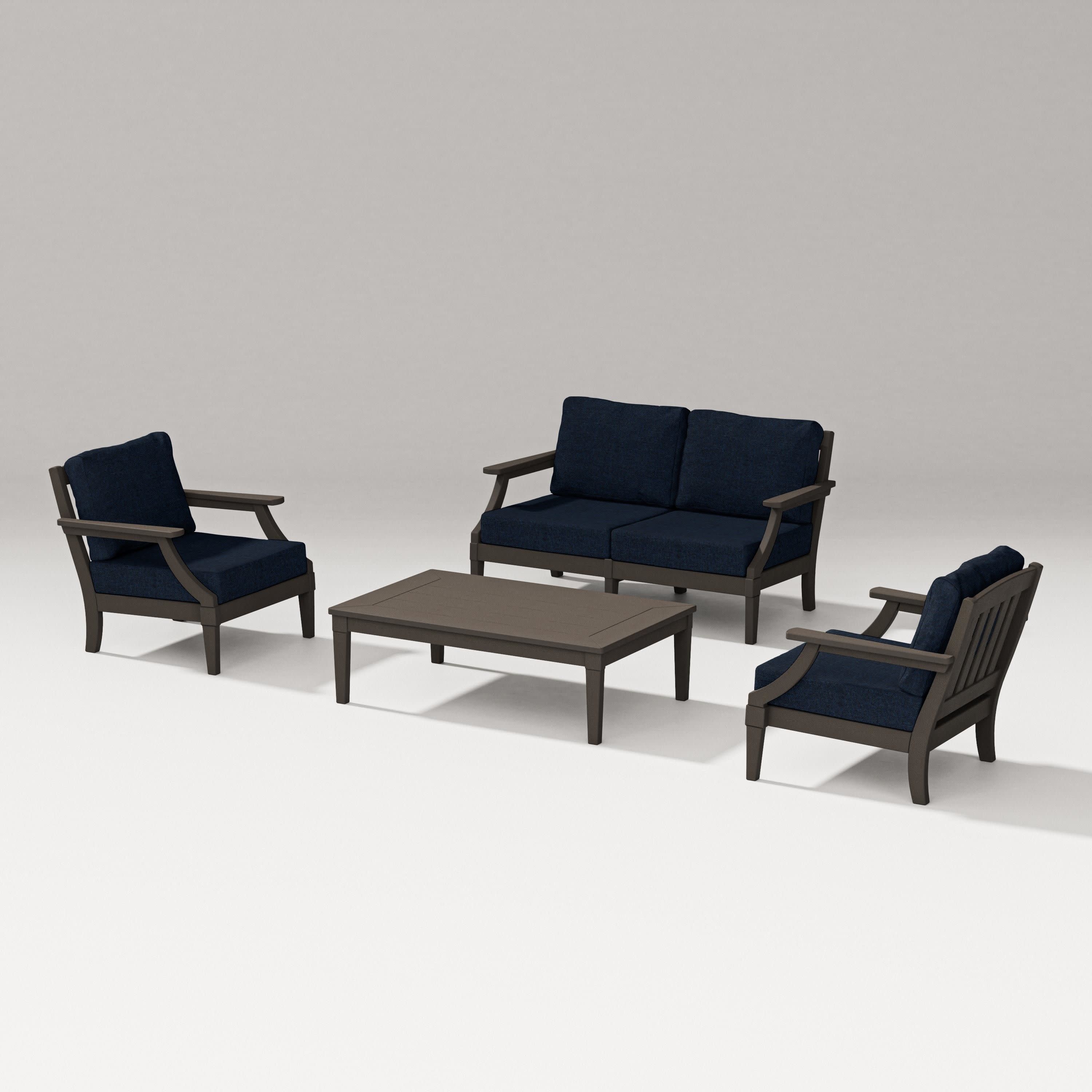Estate Lounge 4-Piece Loveseat Set in Vintage Coffee / Marine Indigo