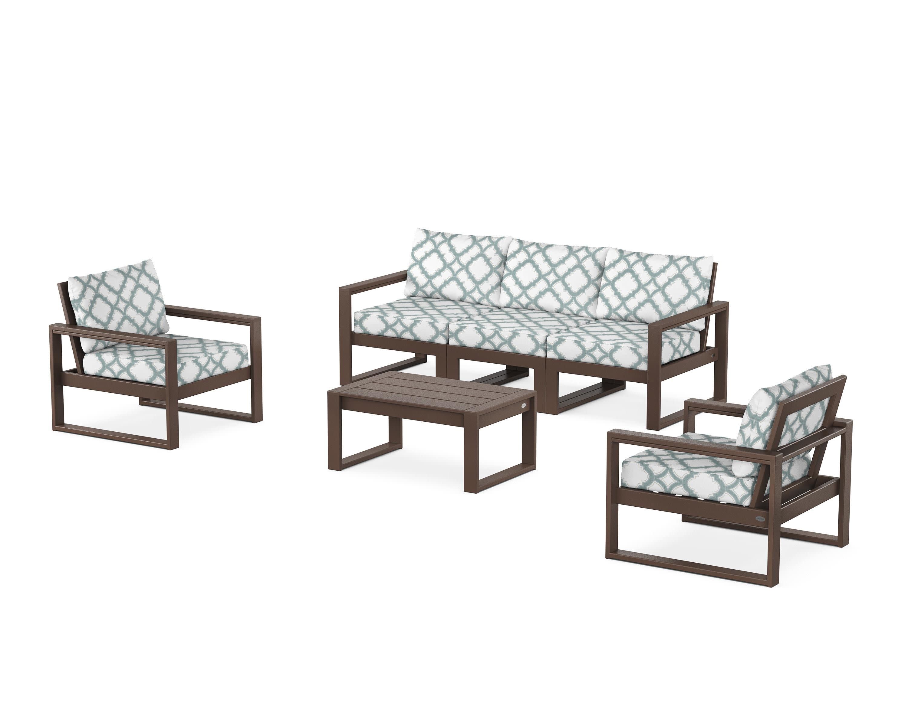 EDGE Sectional 4-Piece Deep Seating Set with Sofa in Mahogany / Trellis Glacier Spa