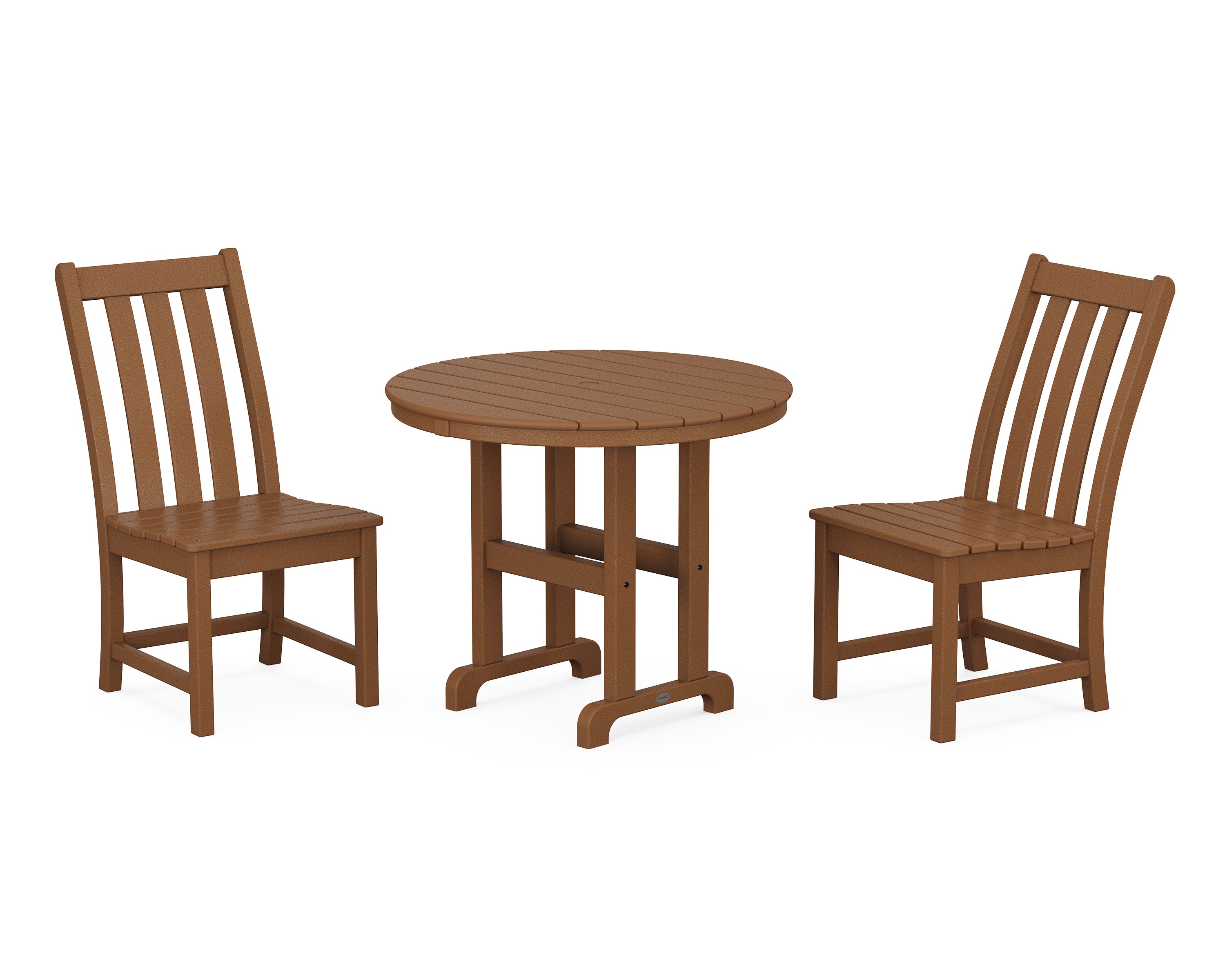 Vineyard Side Chair 3-Piece Round Dining Set in Teak