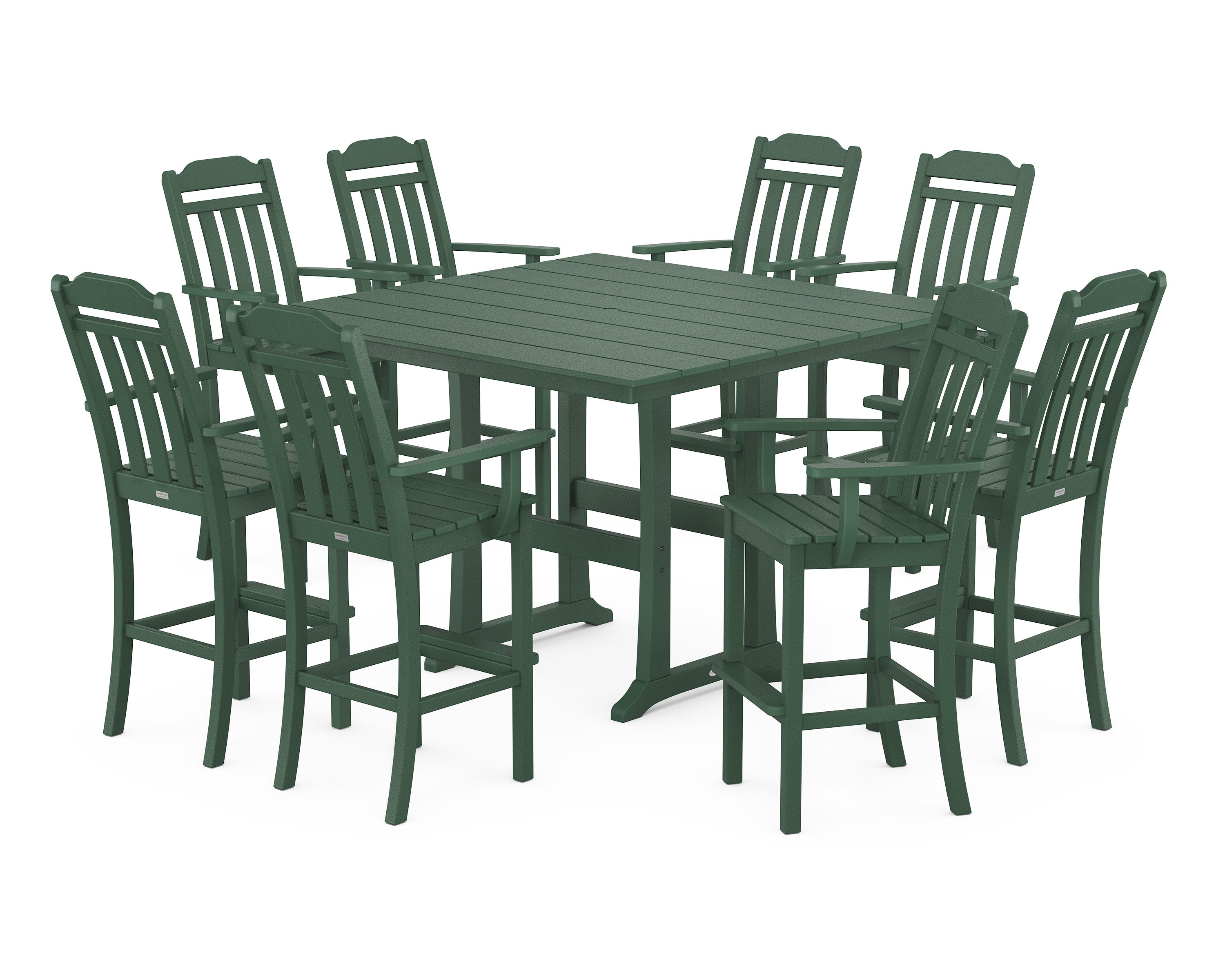 Cottage 9-Piece Farmhouse Bar Set with Trestle Legs in Green