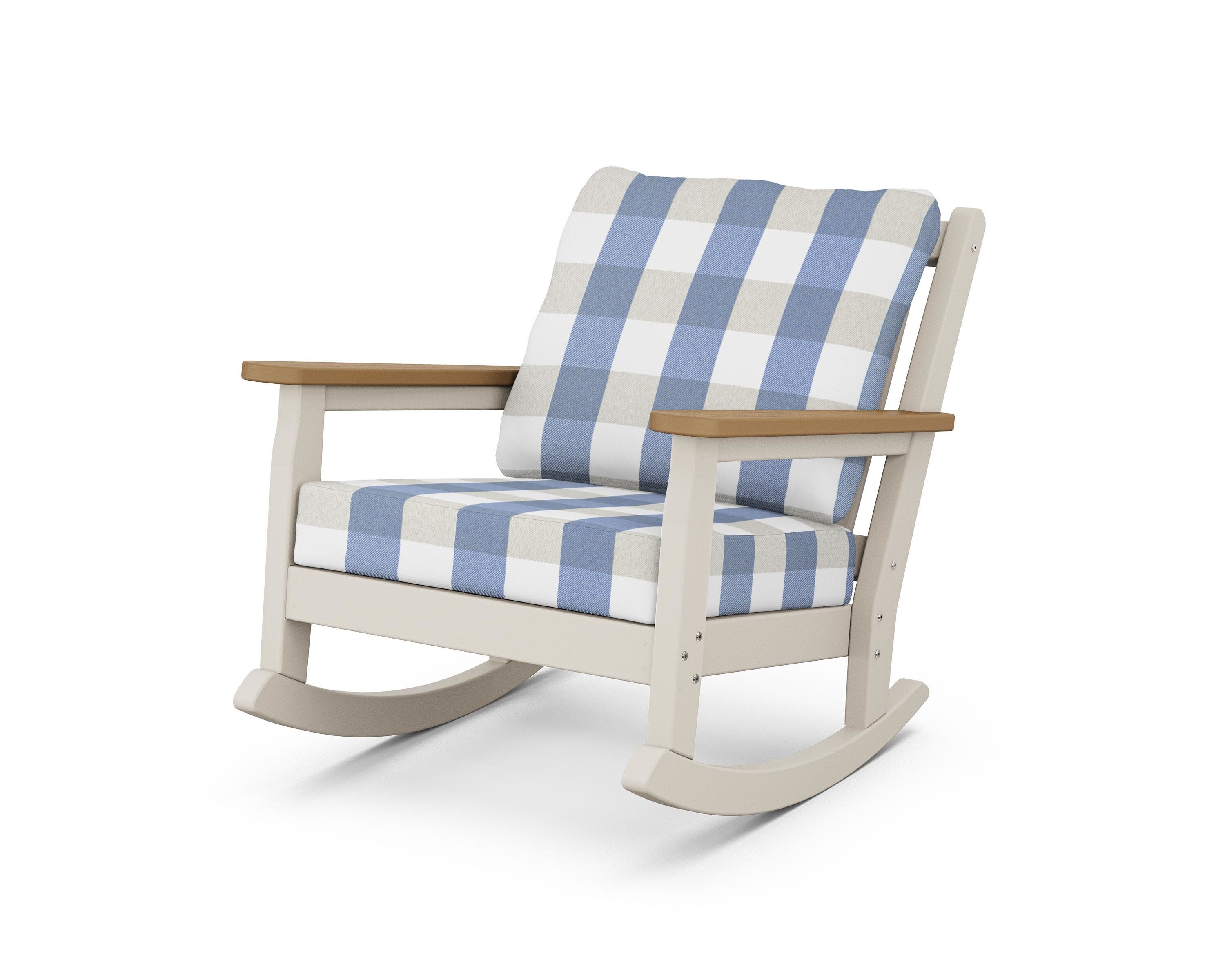 Chippendale Deep Seating Rocking Chair in Sand / Natural / Buffalo Plaid Sky Blue