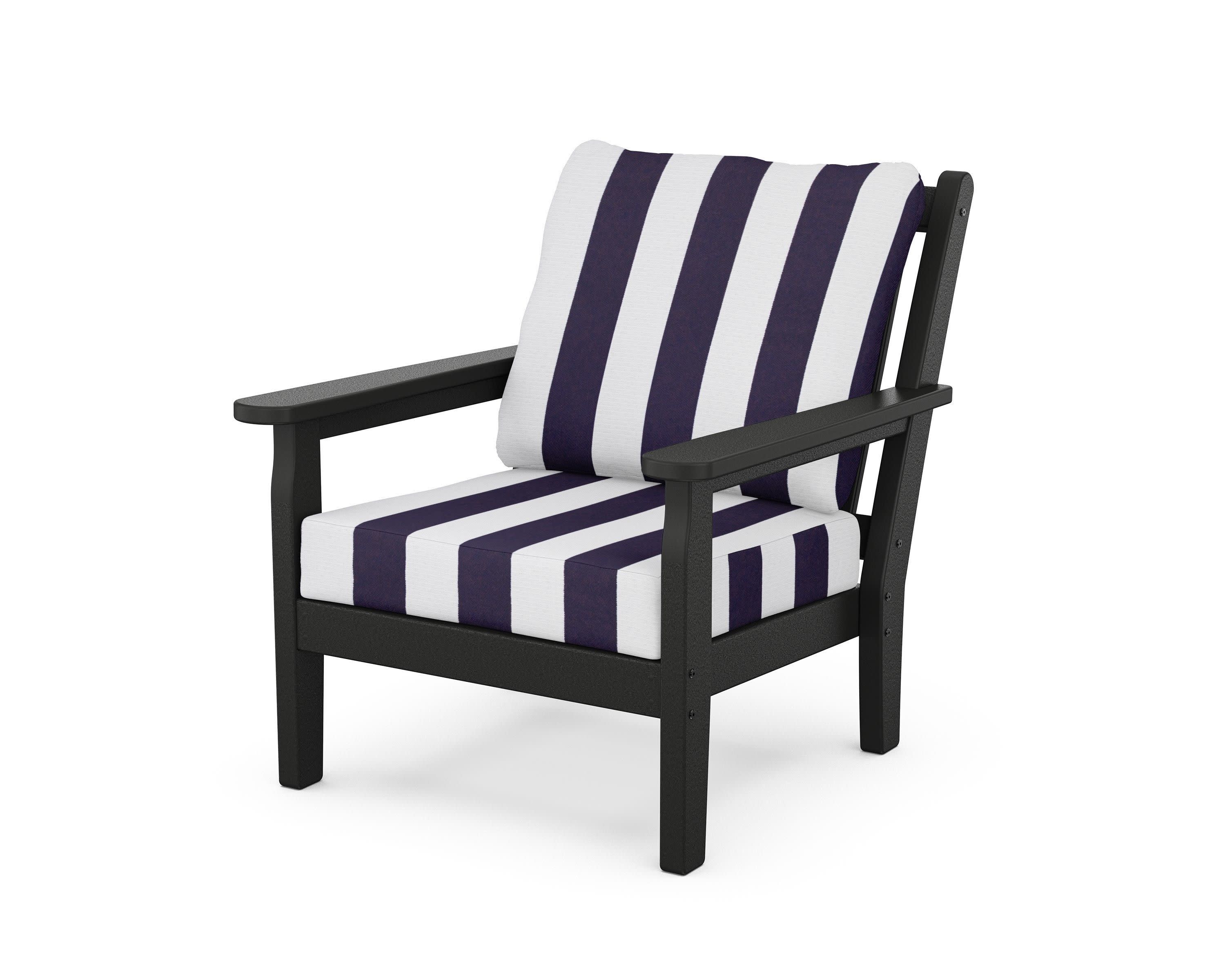 Chippendale Deep Seating Chair in Black / Cabana Stripe Navy