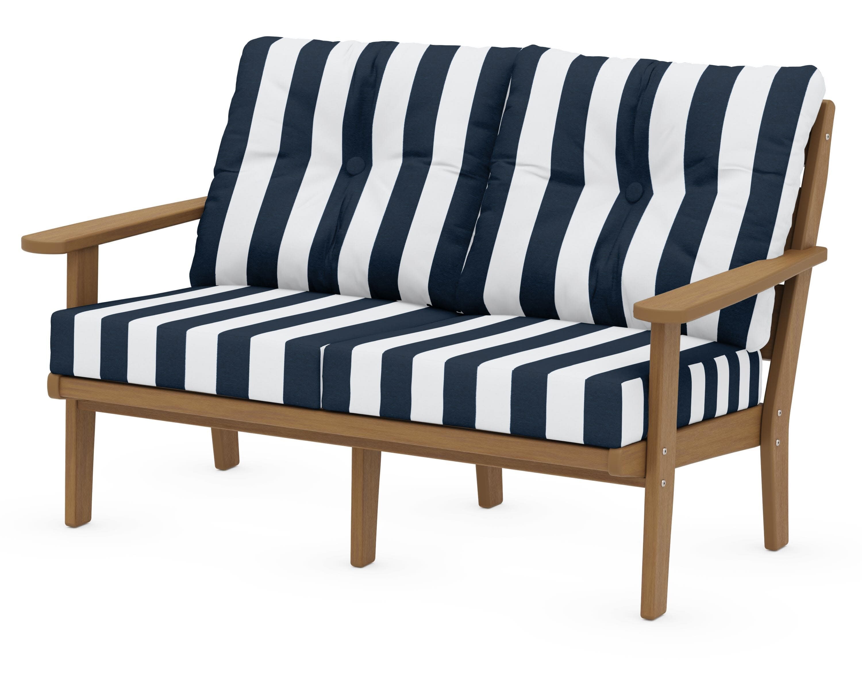 Lakeside Deep Seating Loveseat in Natural / Cabana Stripe Marine Indigo