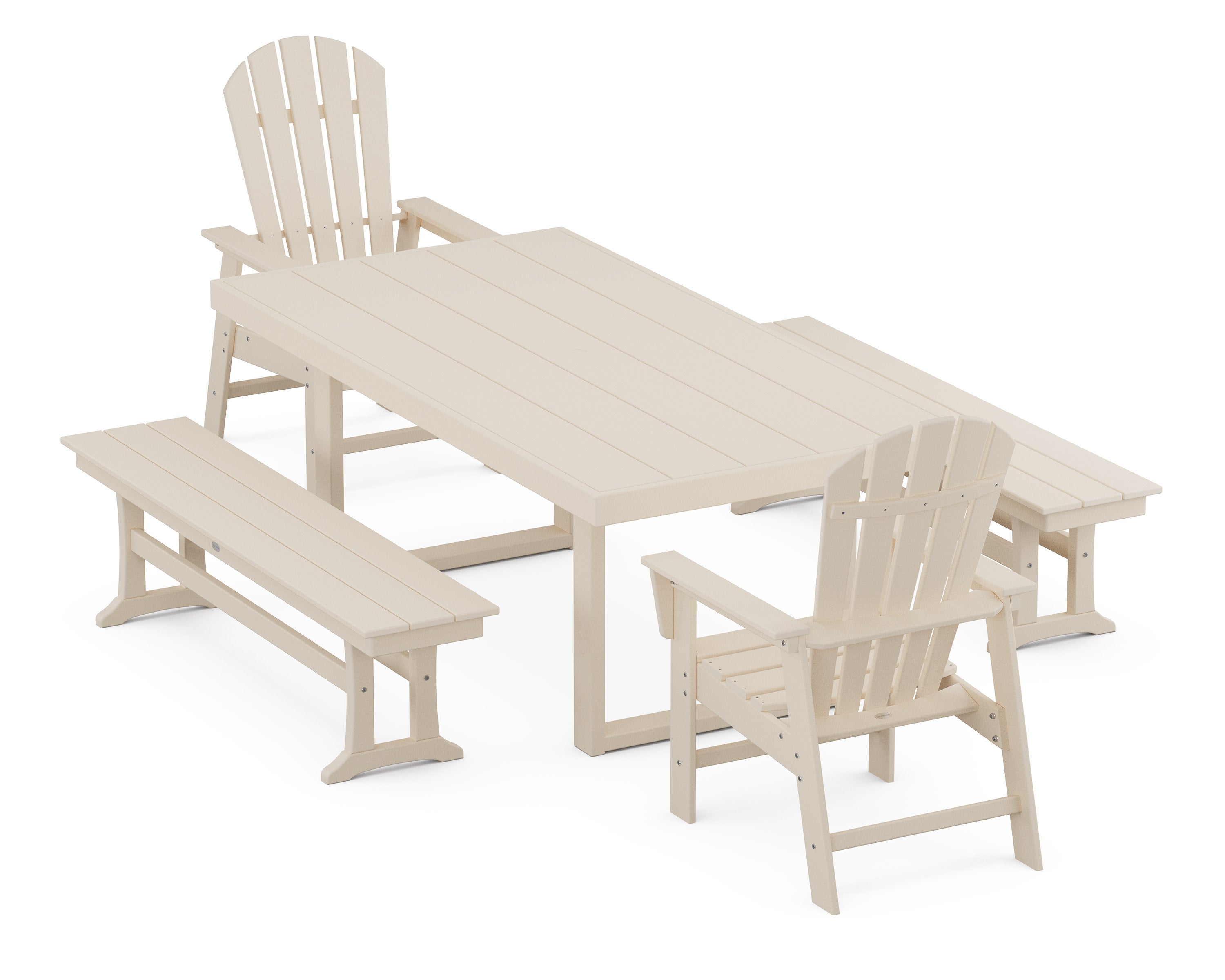 South Beach 5-Piece Dining Set with Benches in Sand