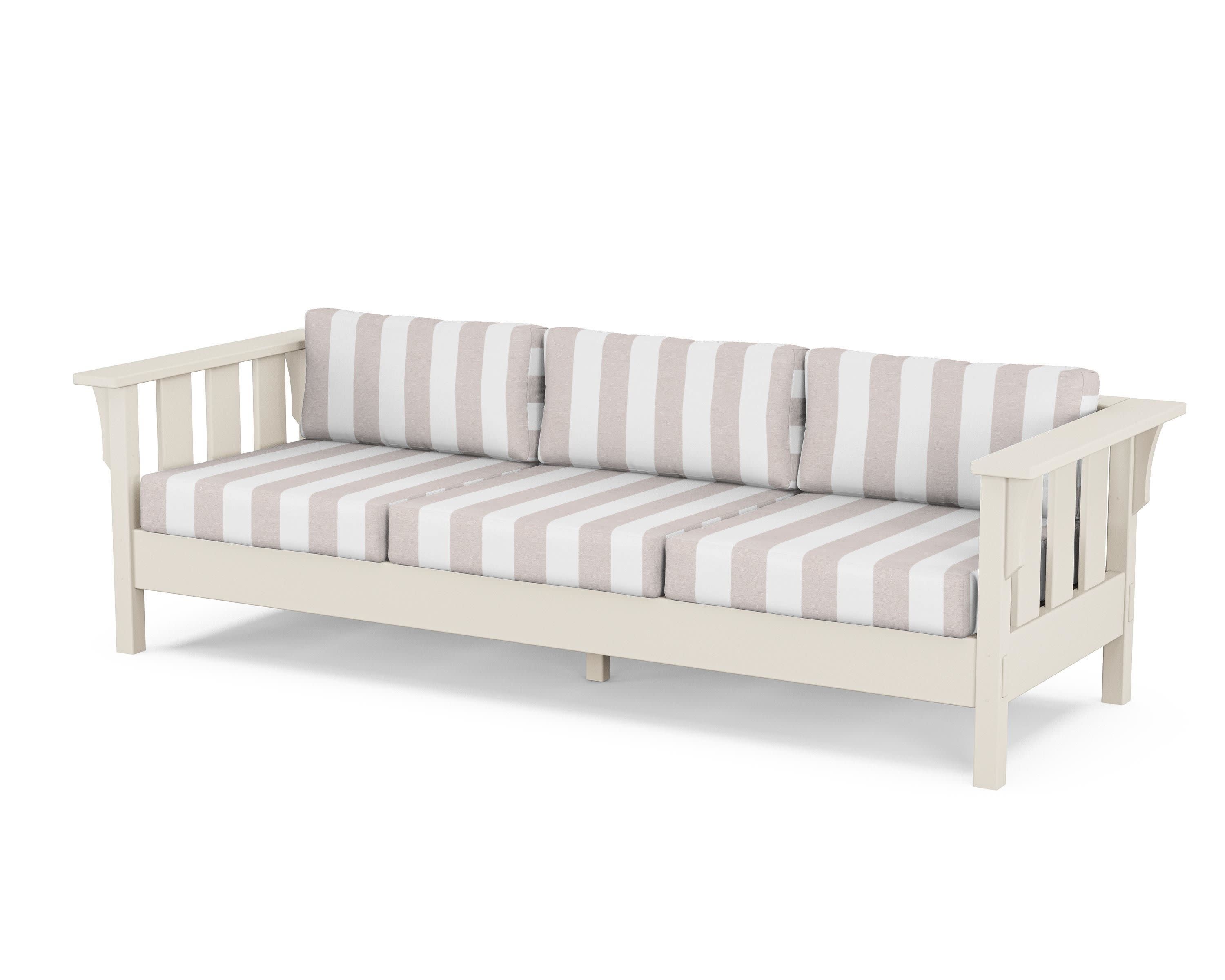Acadia Deep Seating Sofa in Sand / Cabana Stripe Dune Burlap