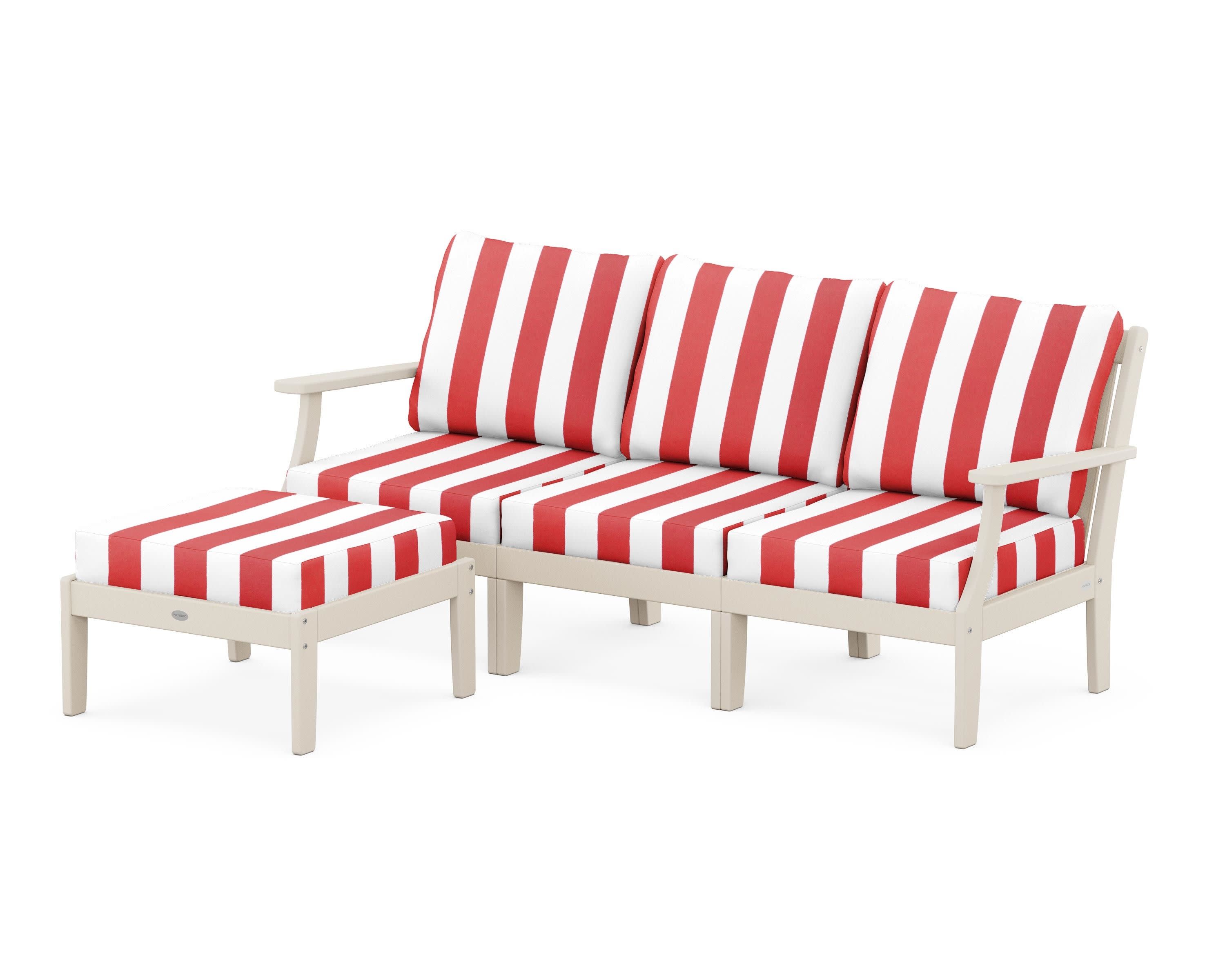 Braxton Modular 4-Piece Deep Seating Set with Ottoman in Sand / Cabana Stripe Crimson
