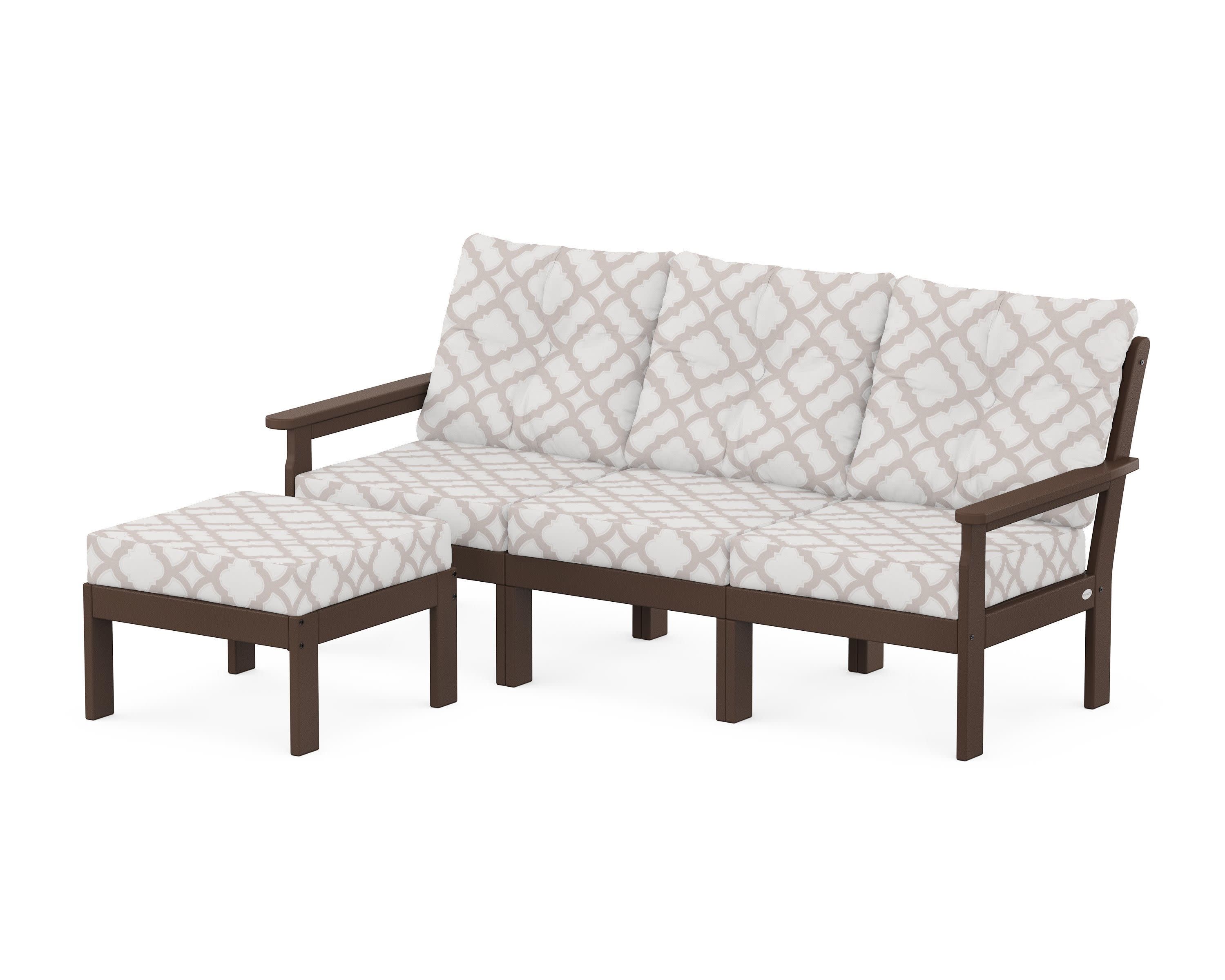 Vineyard 4-Piece Sectional with Ottoman in Mahogany / Trellis Dune Burlap