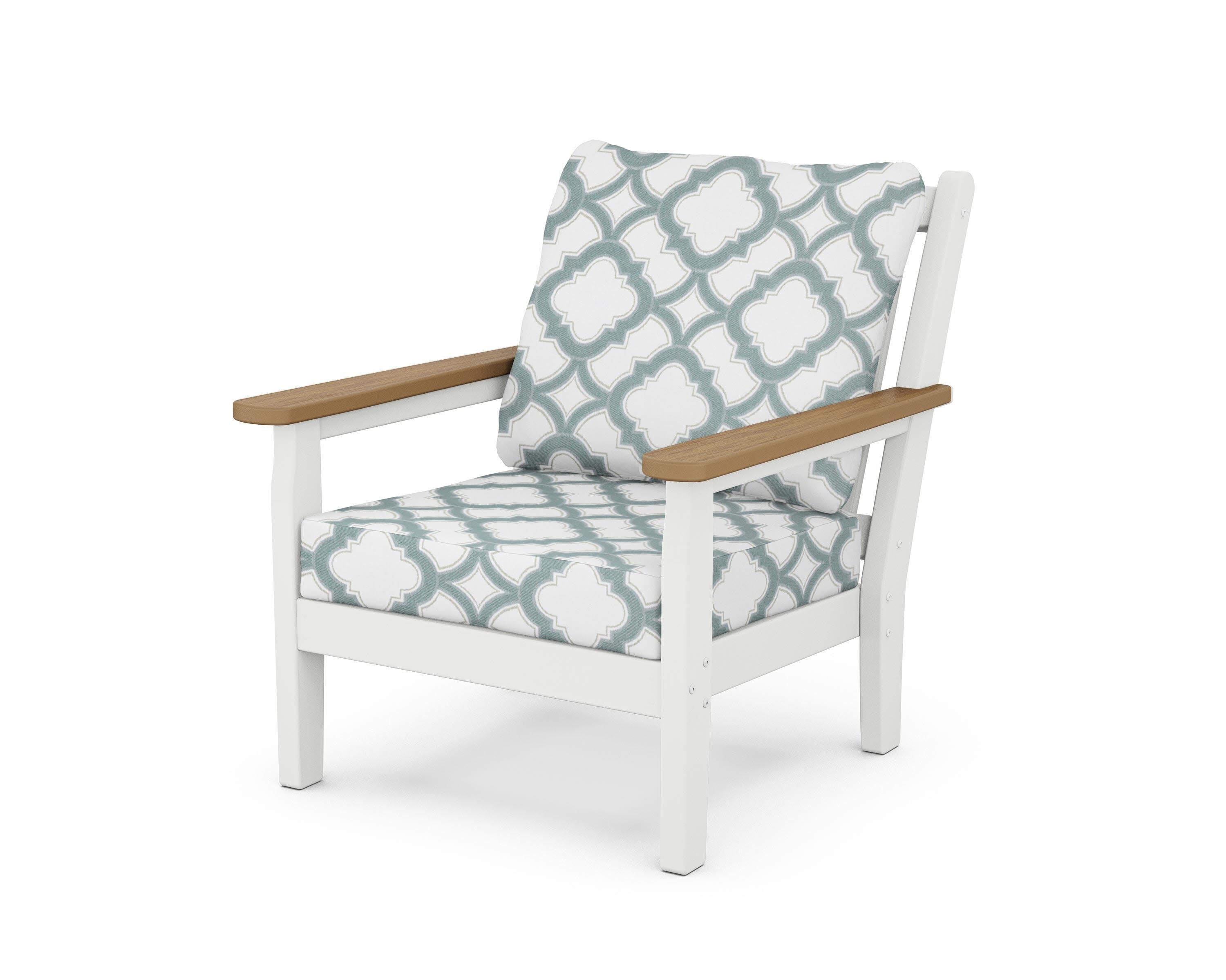 Chippendale Deep Seating Chair in White / Natural / Trellis Glacier Spa