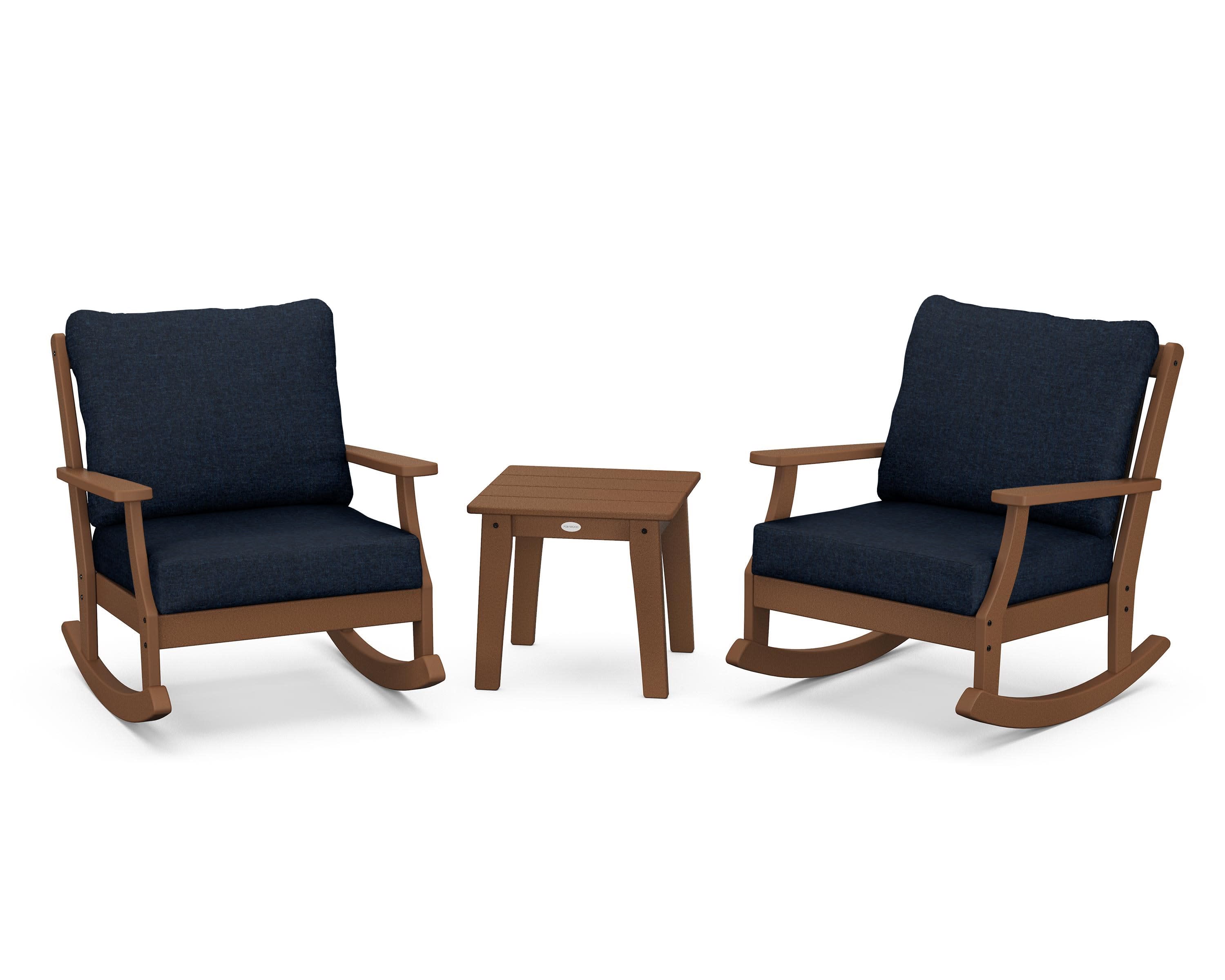 Braxton 3-Piece Deep Seating Rocker Set in Teak / Marine Indigo
