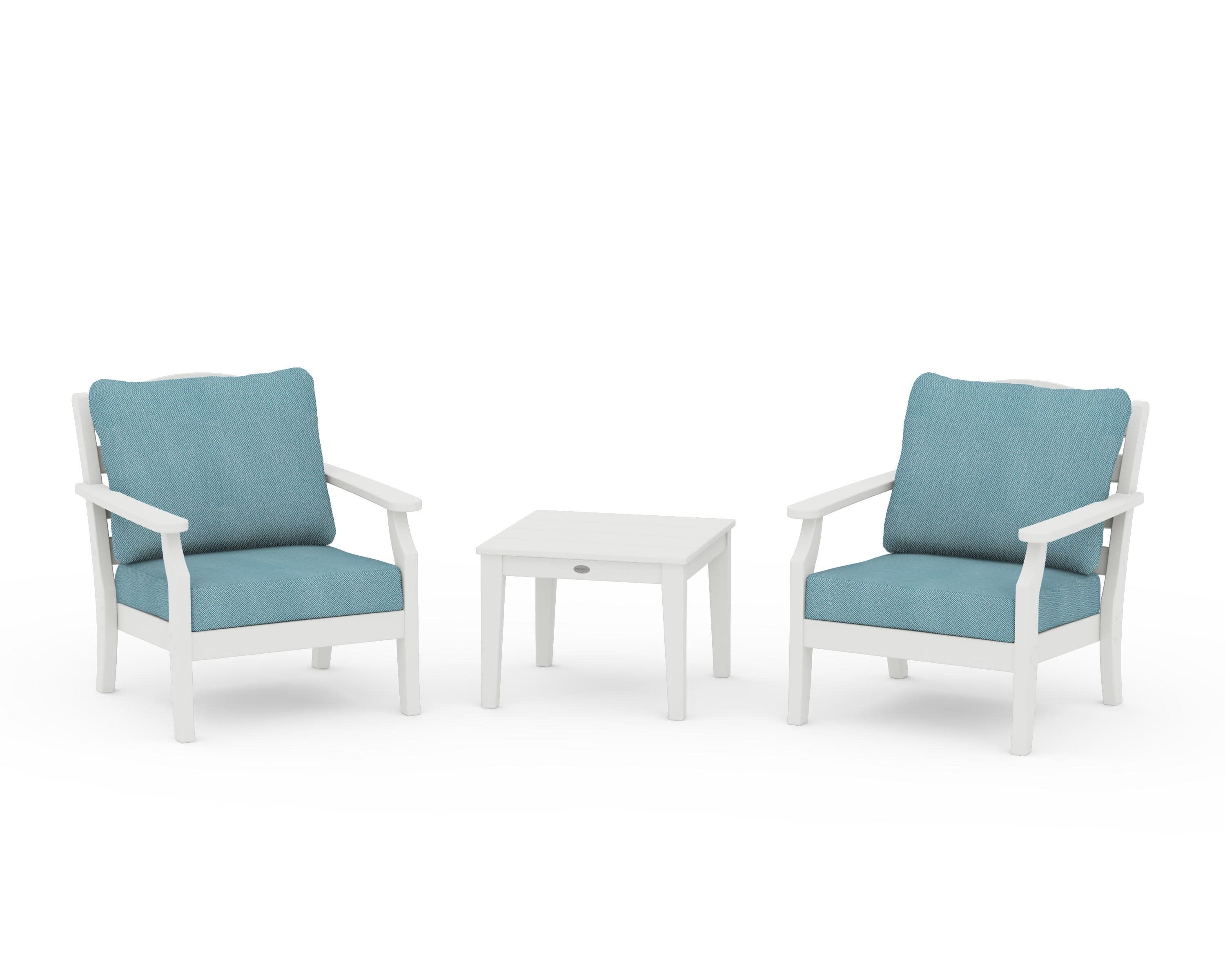 Savannah 3-Piece Deep Seating Set in Vintage White / Lattice Sky Blue